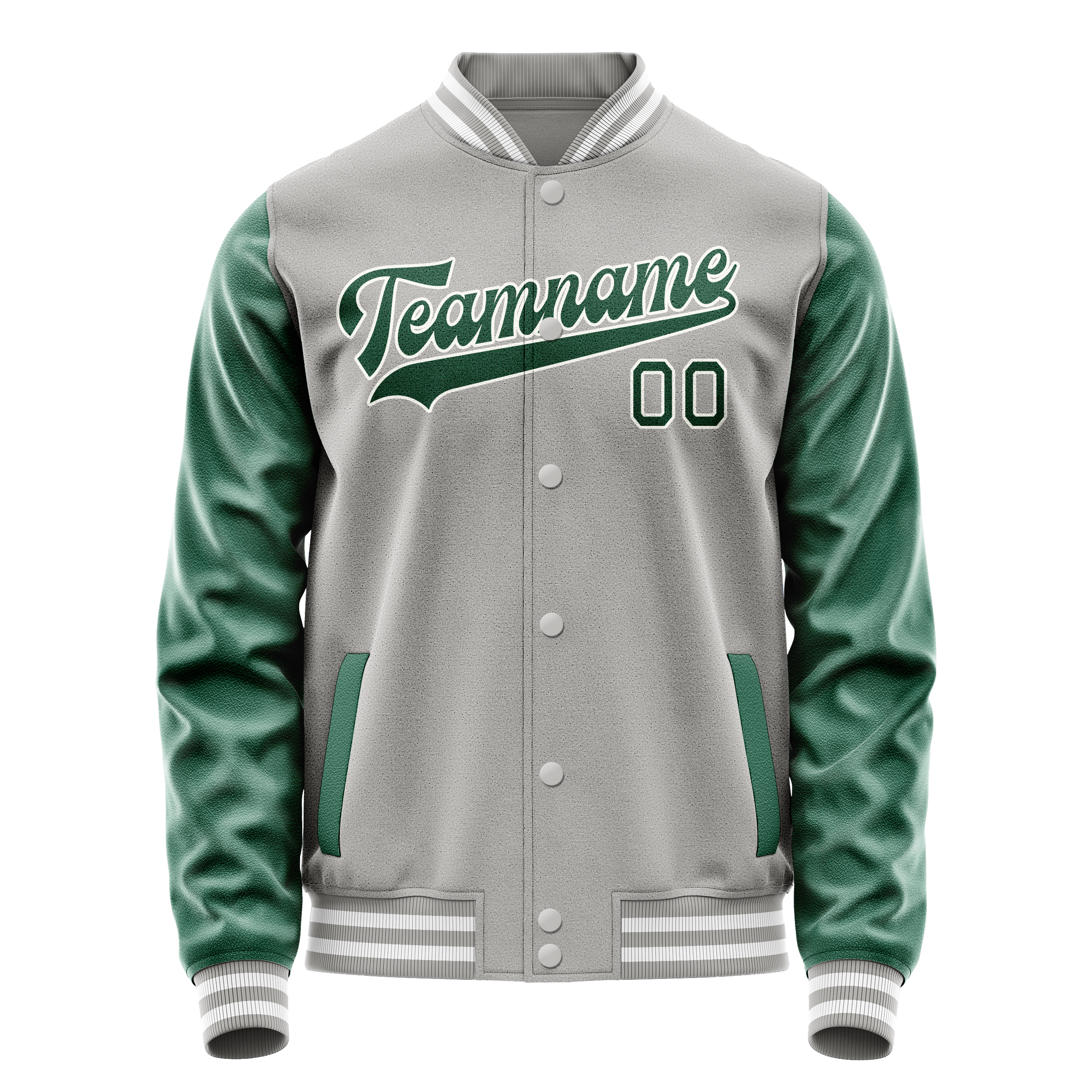 Custom Gray Kelly-Green Solid Color Varsity Letterman Jacket JA02240617YH154