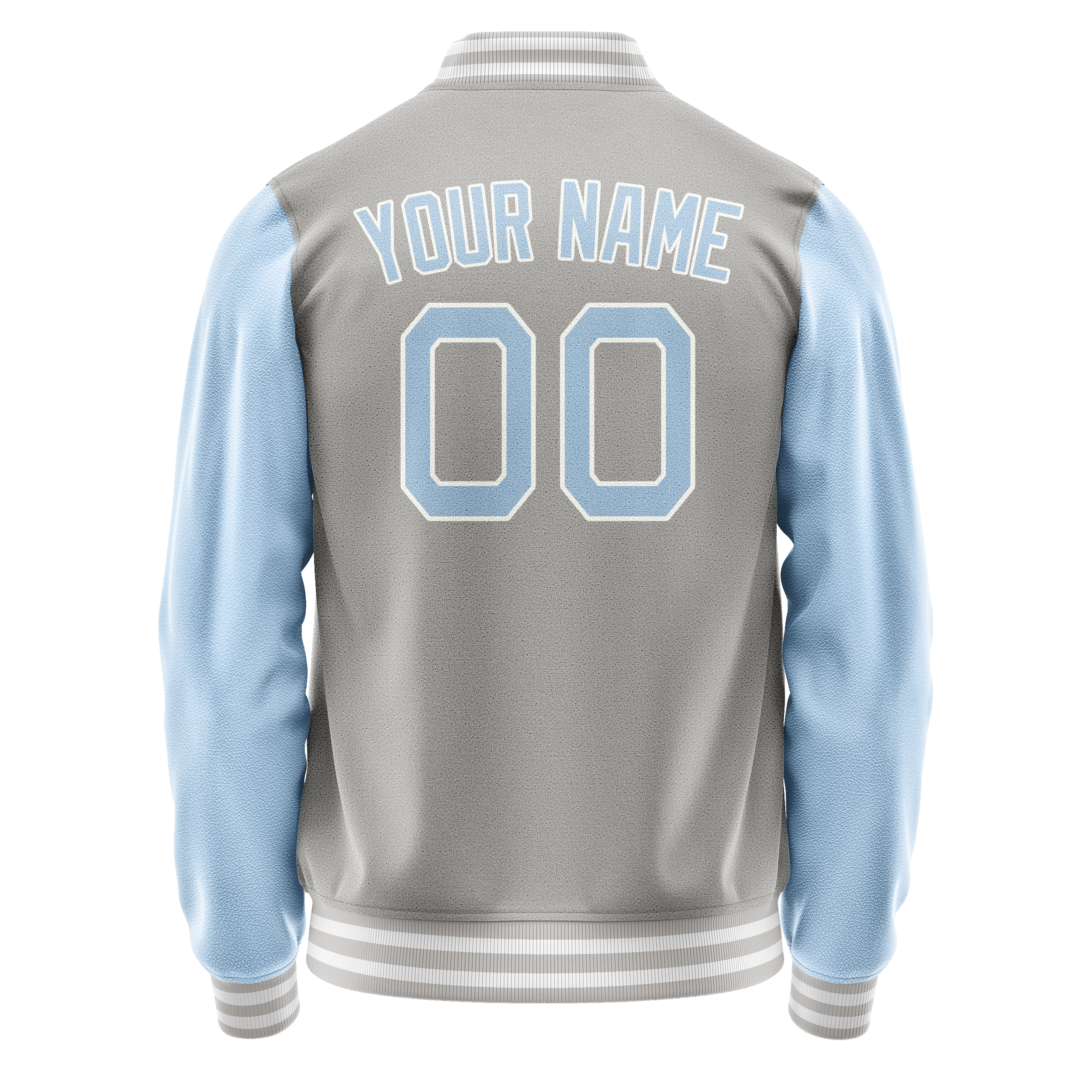 Custom Gray Light-Blue Solid Color Varsity Letterman Jacket JA02240617YH155