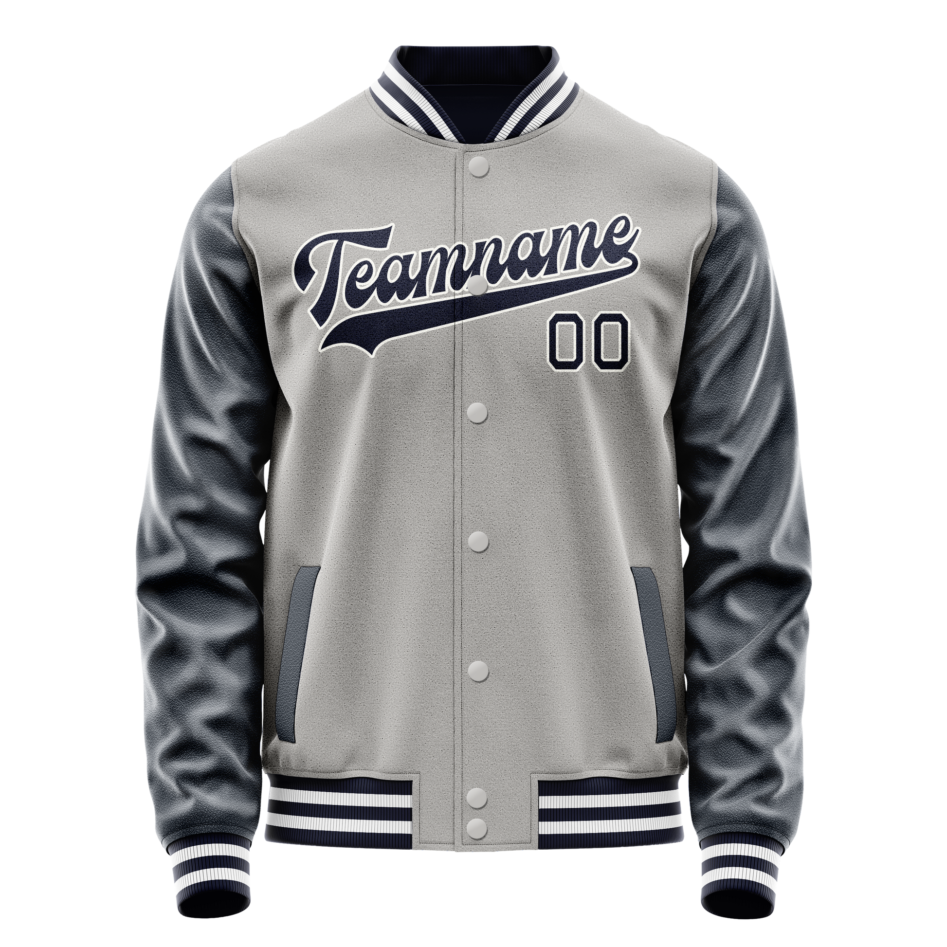 Custom Gray Navy Solid Color Varsity Letterman Jacket JA02240617YH166
