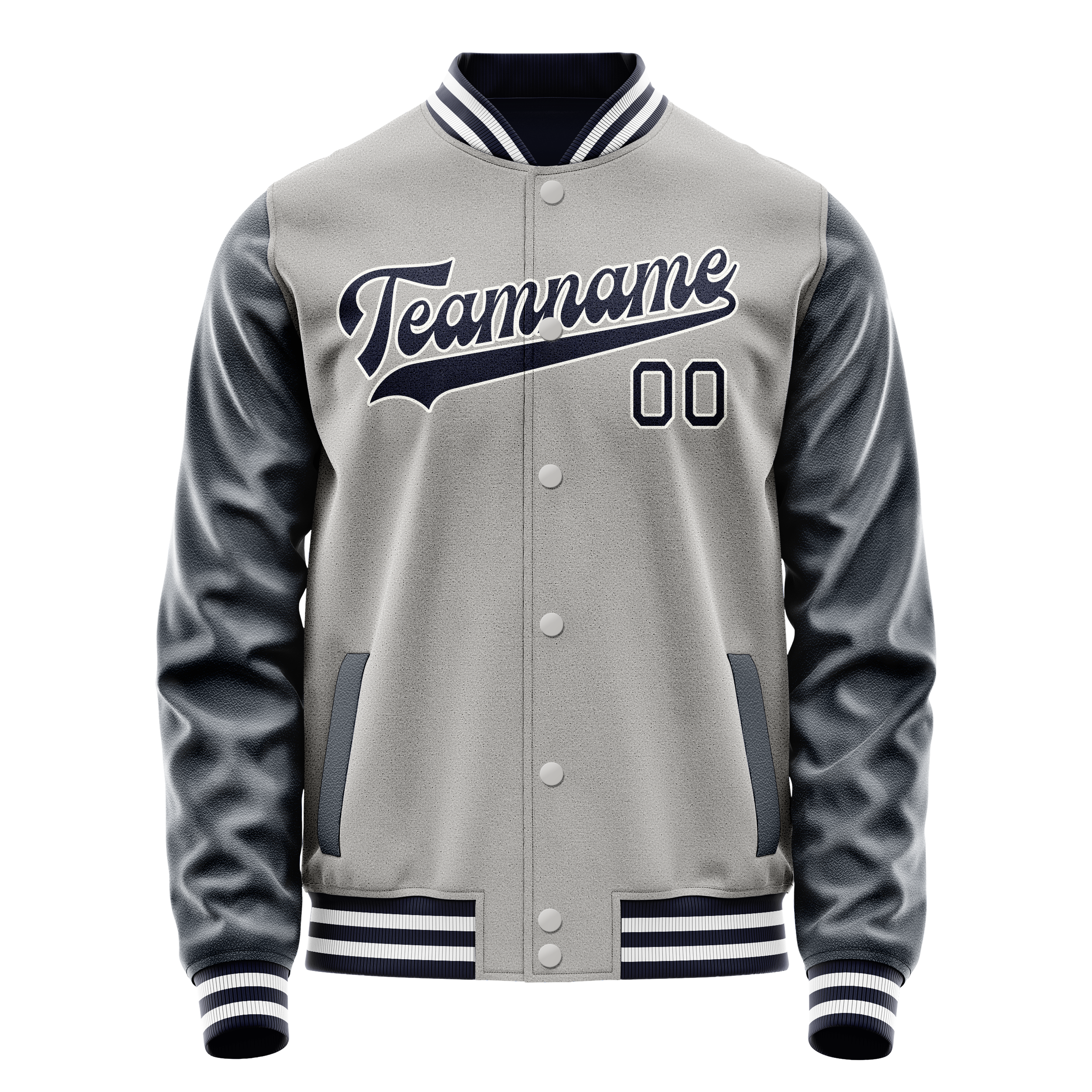 Custom Gray Navy Solid Color Varsity Letterman Jacket JA02240617YH166