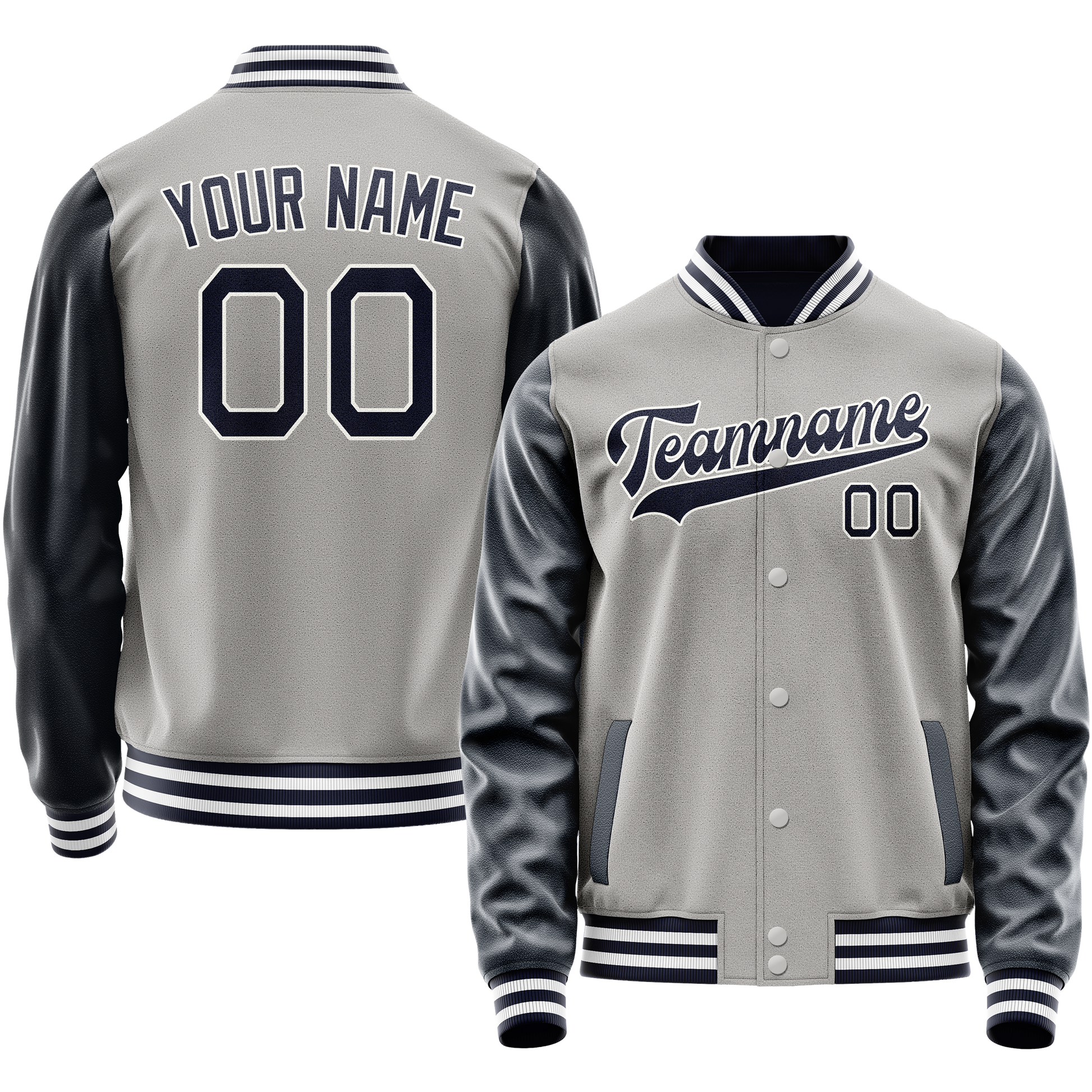 Custom Gray Navy Solid Color Varsity Letterman Jacket JA02240617YH166
