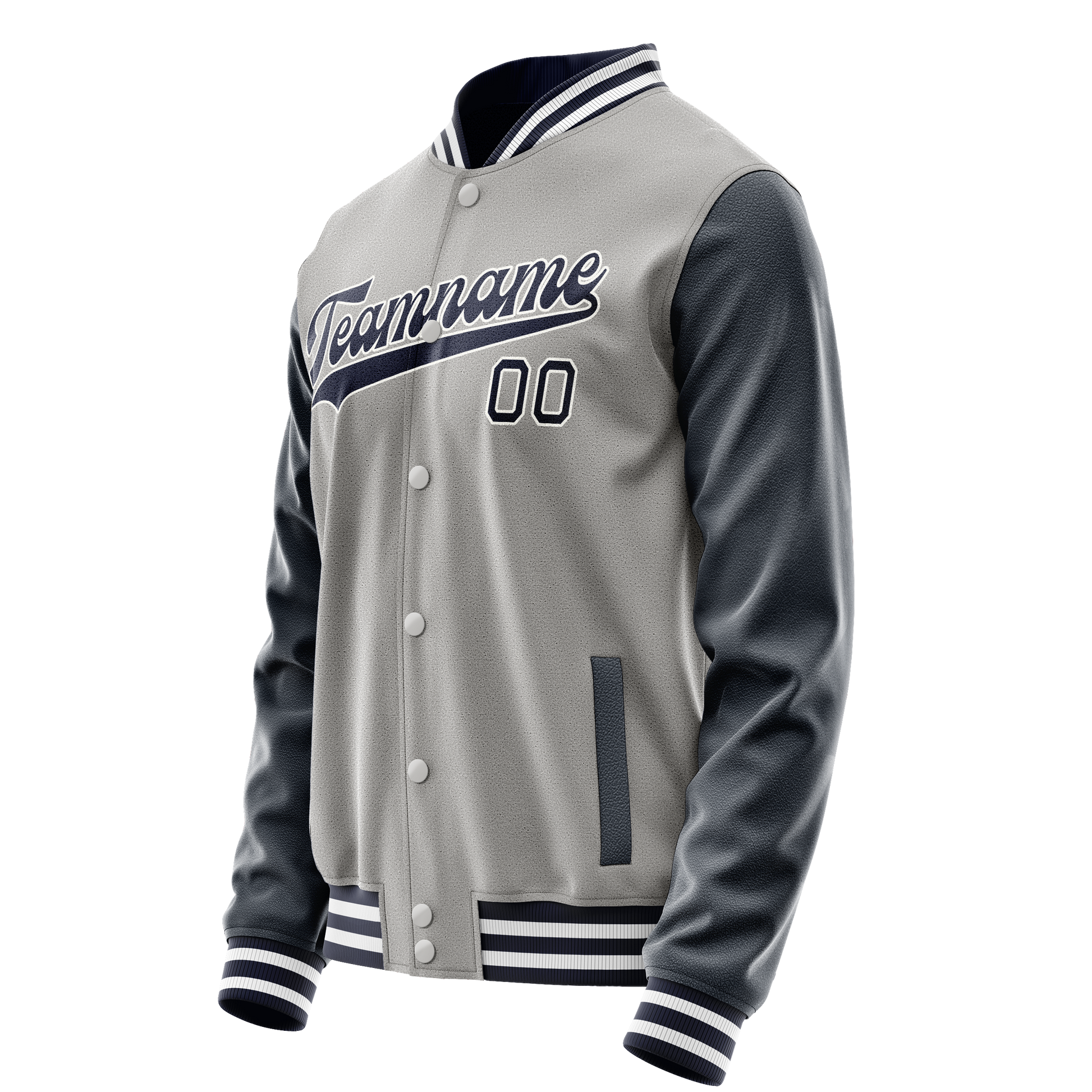Custom Gray Navy Solid Color Varsity Letterman Jacket JA02240617YH166