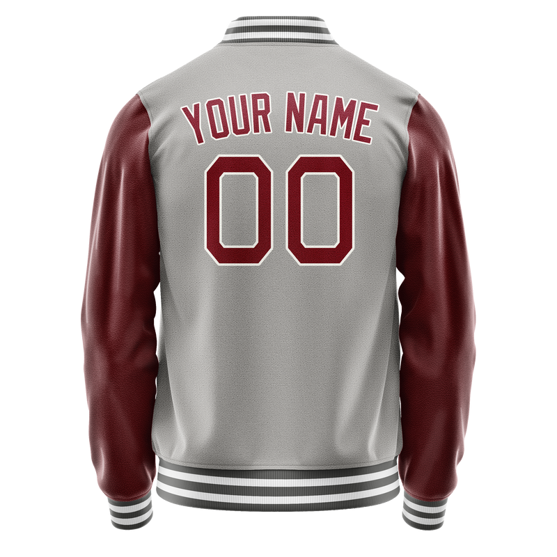 Custom Gray Crimson Solid Color Varsity Letterman Jacket JA02240617YH159