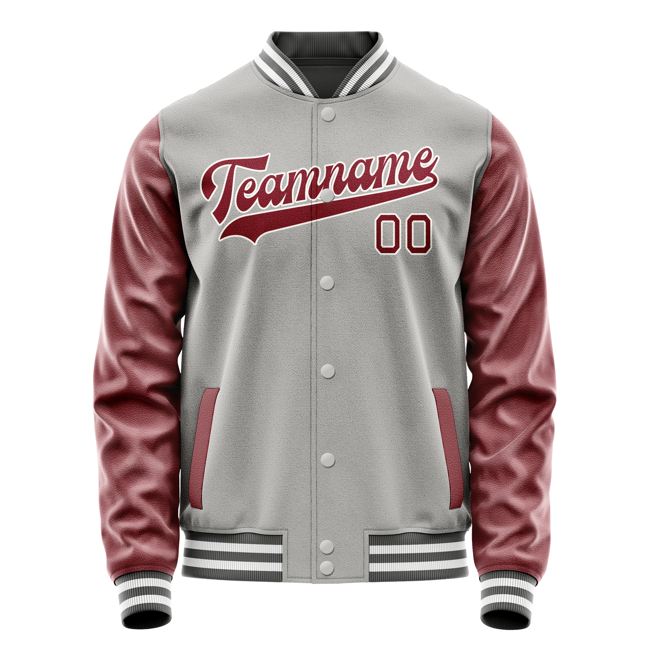 Custom Gray Crimson Solid Color Varsity Letterman Jacket JA02240617YH159