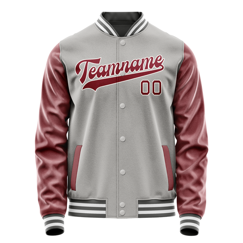 Custom Gray Crimson Solid Color Varsity Letterman Jacket JA02240617YH159