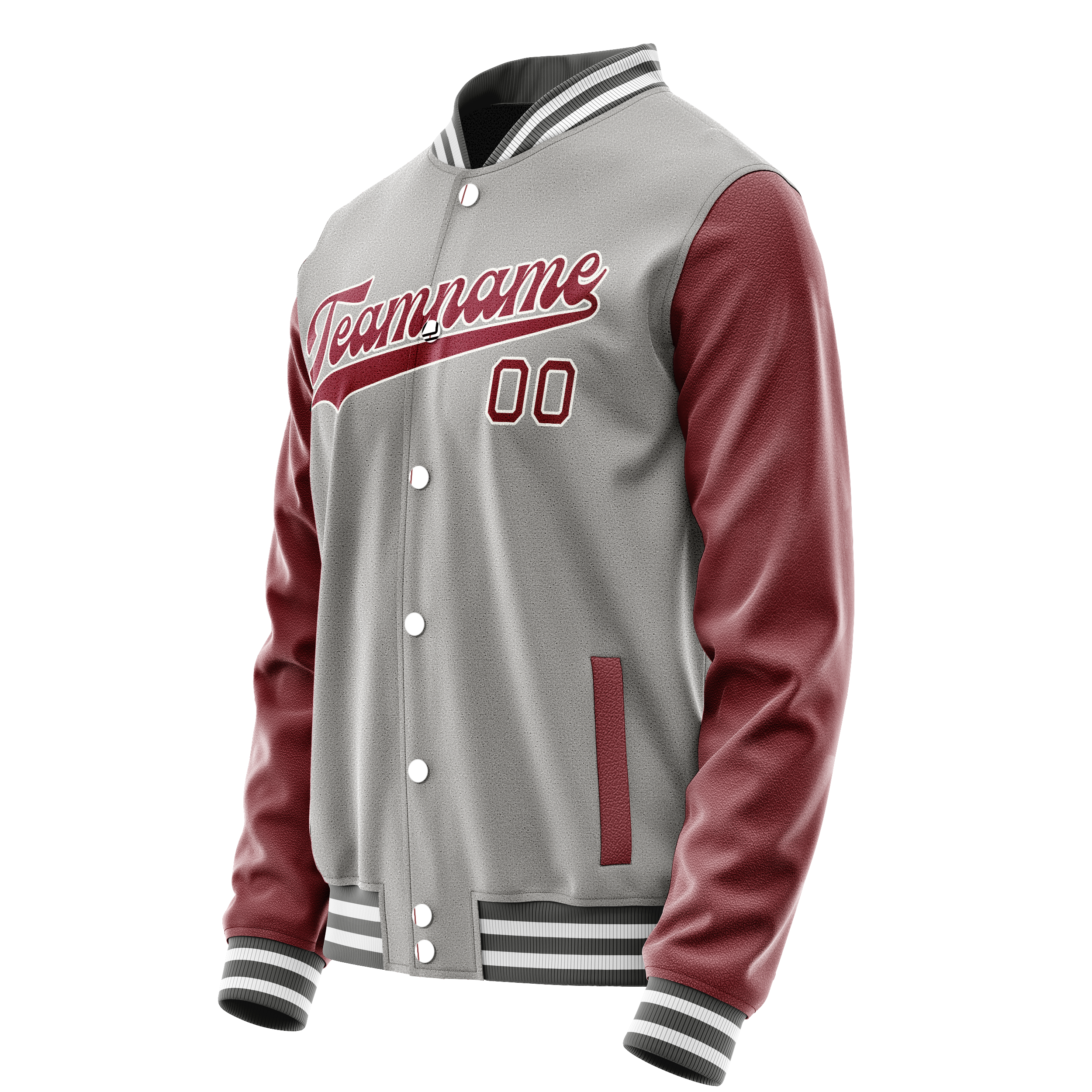 Custom Gray Crimson Solid Color Varsity Letterman Jacket JA02240617YH159
