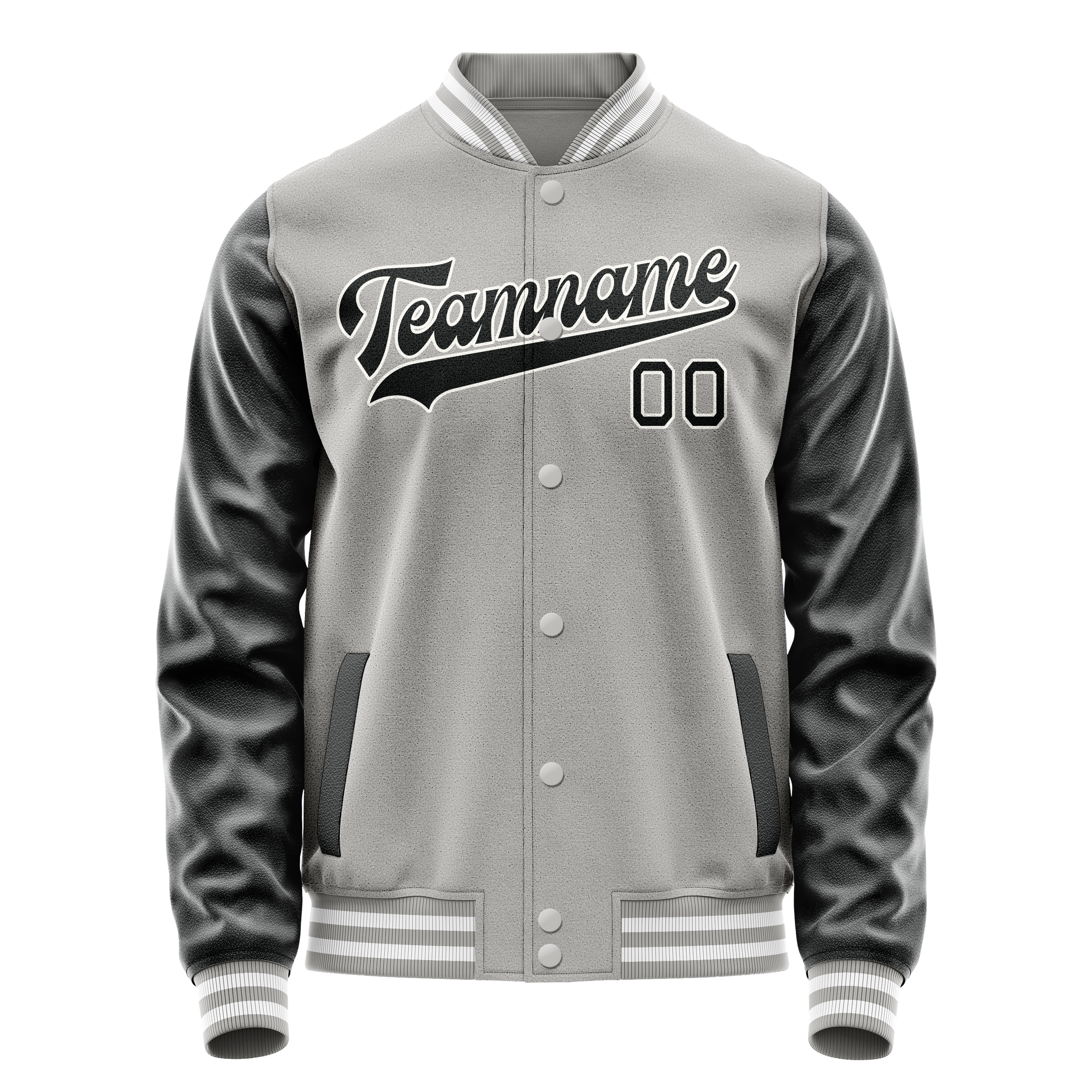 Custom Gray Black Solid Color Varsity Letterman Jacket JA02240617YH148