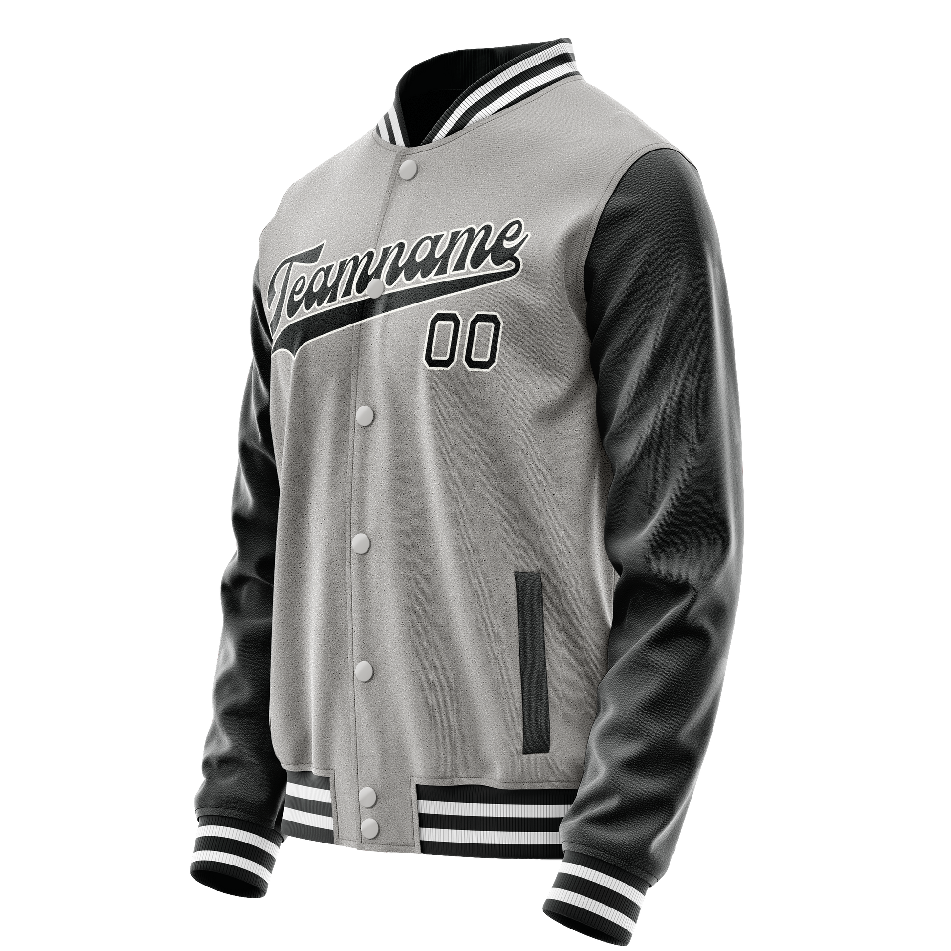 Custom Gray Black Solid Color Varsity Letterman Jacket JA02240617YH157