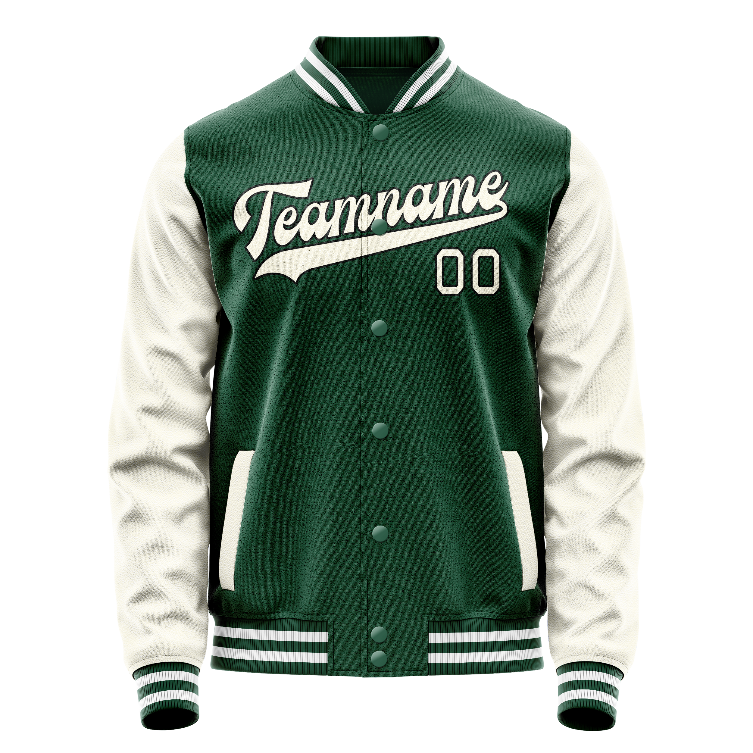 Custom Kelly-Green Cream Solid Color Varsity Letterman Jacket JA02240617ZF206