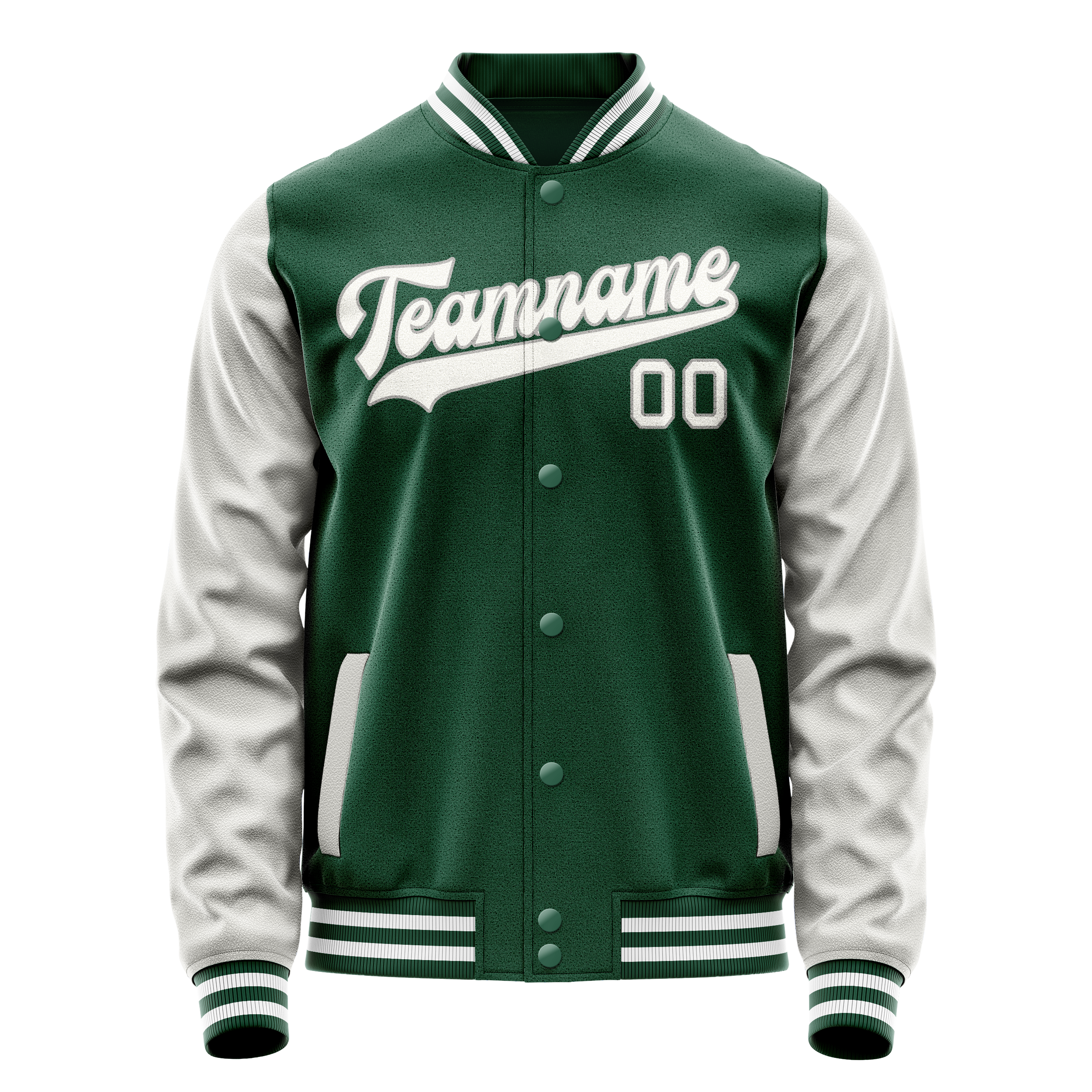 Custom Kelly-Green Gray Solid Color Varsity Letterman Jacket JA02240617ZF217
