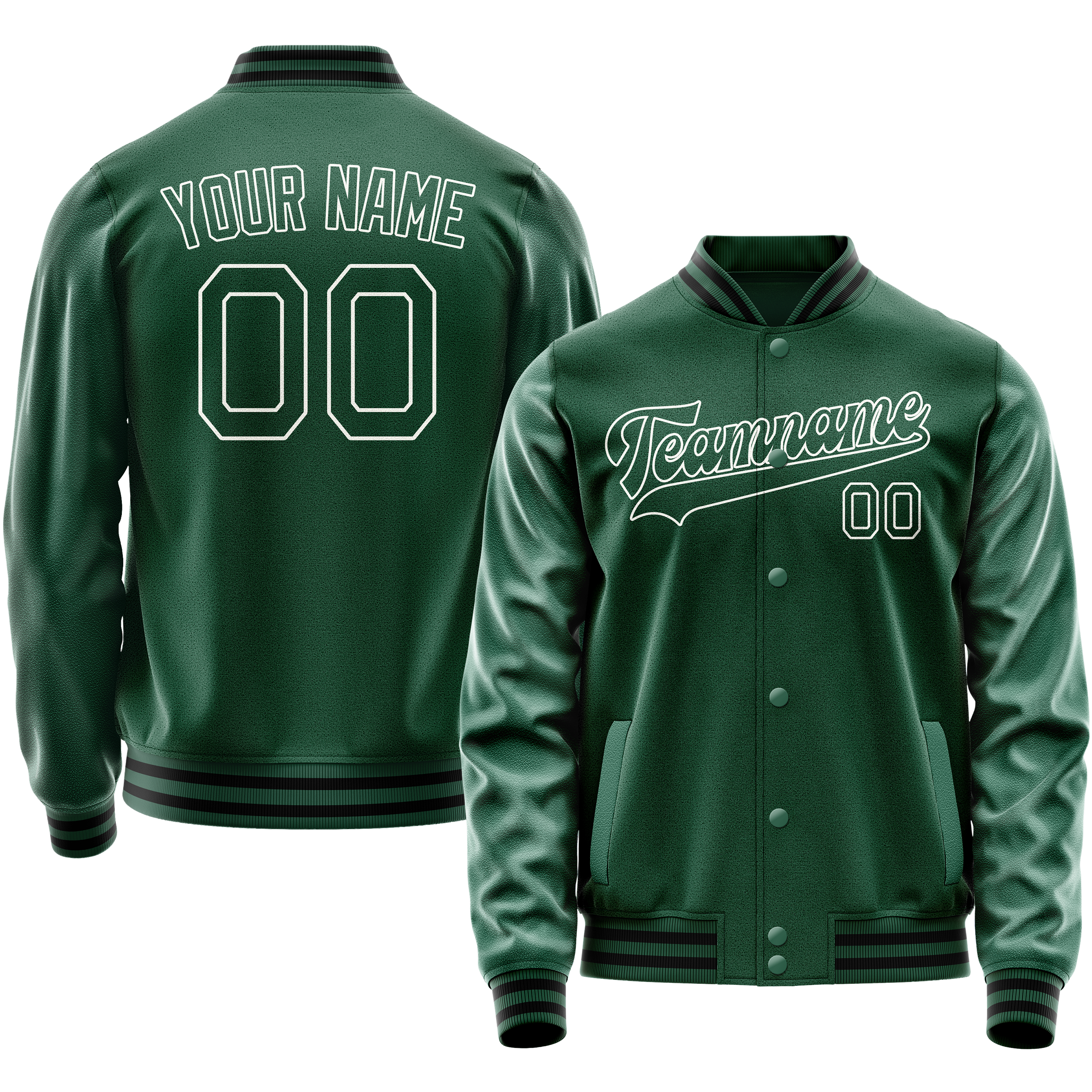 Custom Kelly-Green White Solid Color Varsity Letterman Jacket JA02240617ZF231
