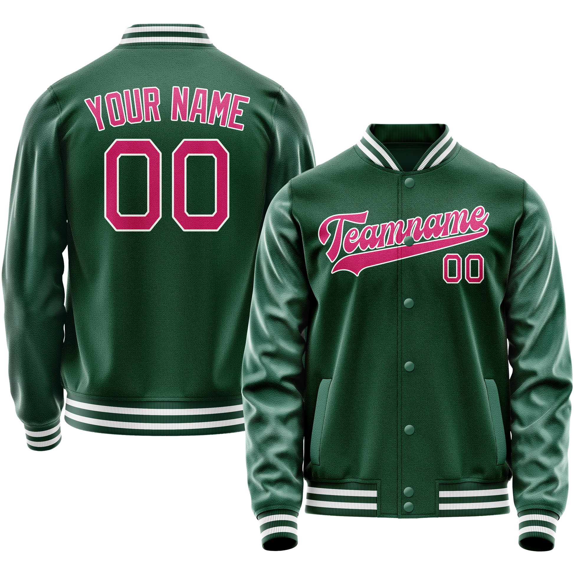 Custom Kelly-Green Pink Solid Color Varsity Letterman Jacket JA02240617ZF216