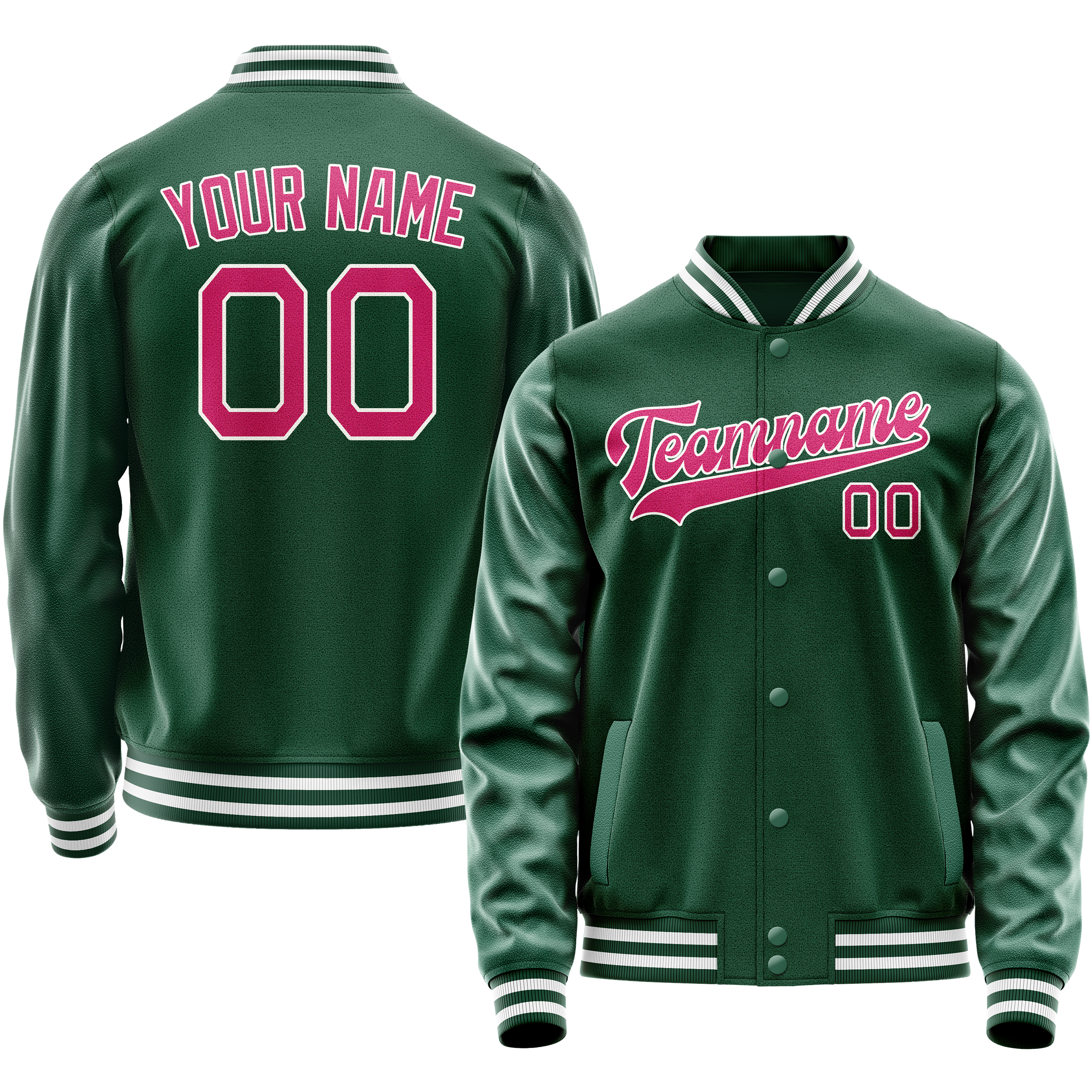 Custom Kelly-Green Pink Solid Color Varsity Letterman Jacket JA02240617ZF216