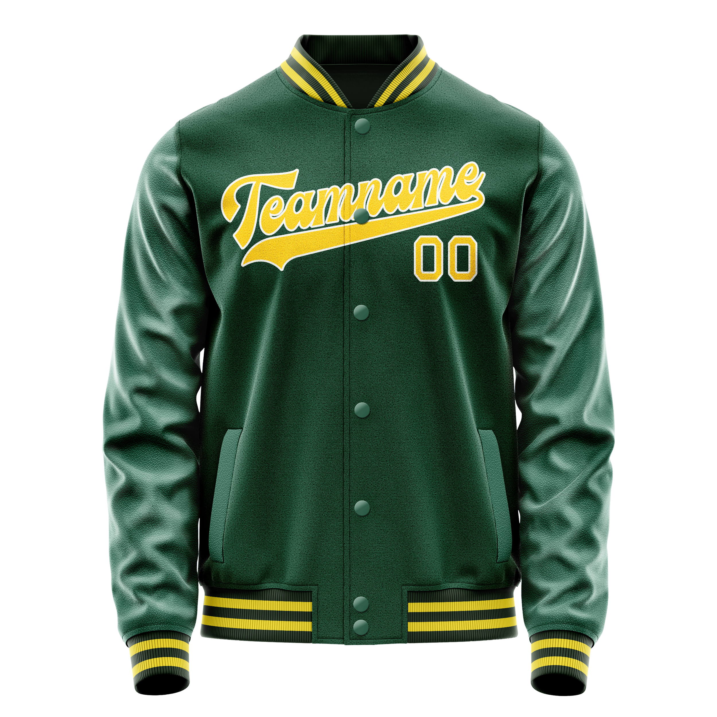 Custom Kelly-Green Gold Solid Color Varsity Letterman Jacket JA02240617ZF230