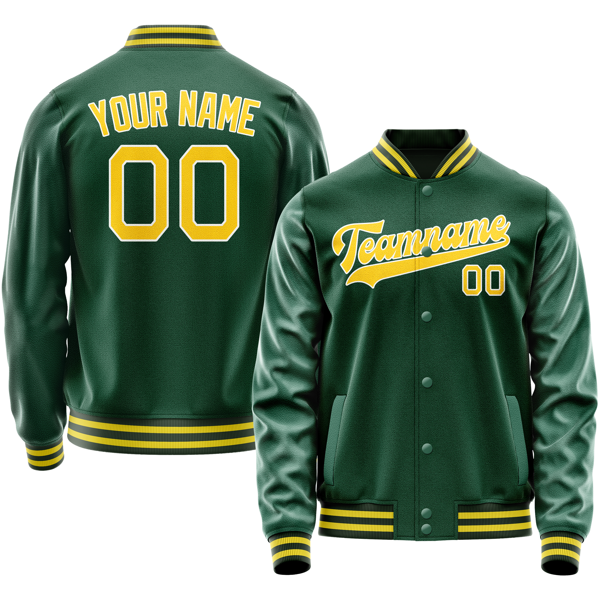 Custom Kelly-Green Gold Solid Color Varsity Letterman Jacket JA02240617ZF230