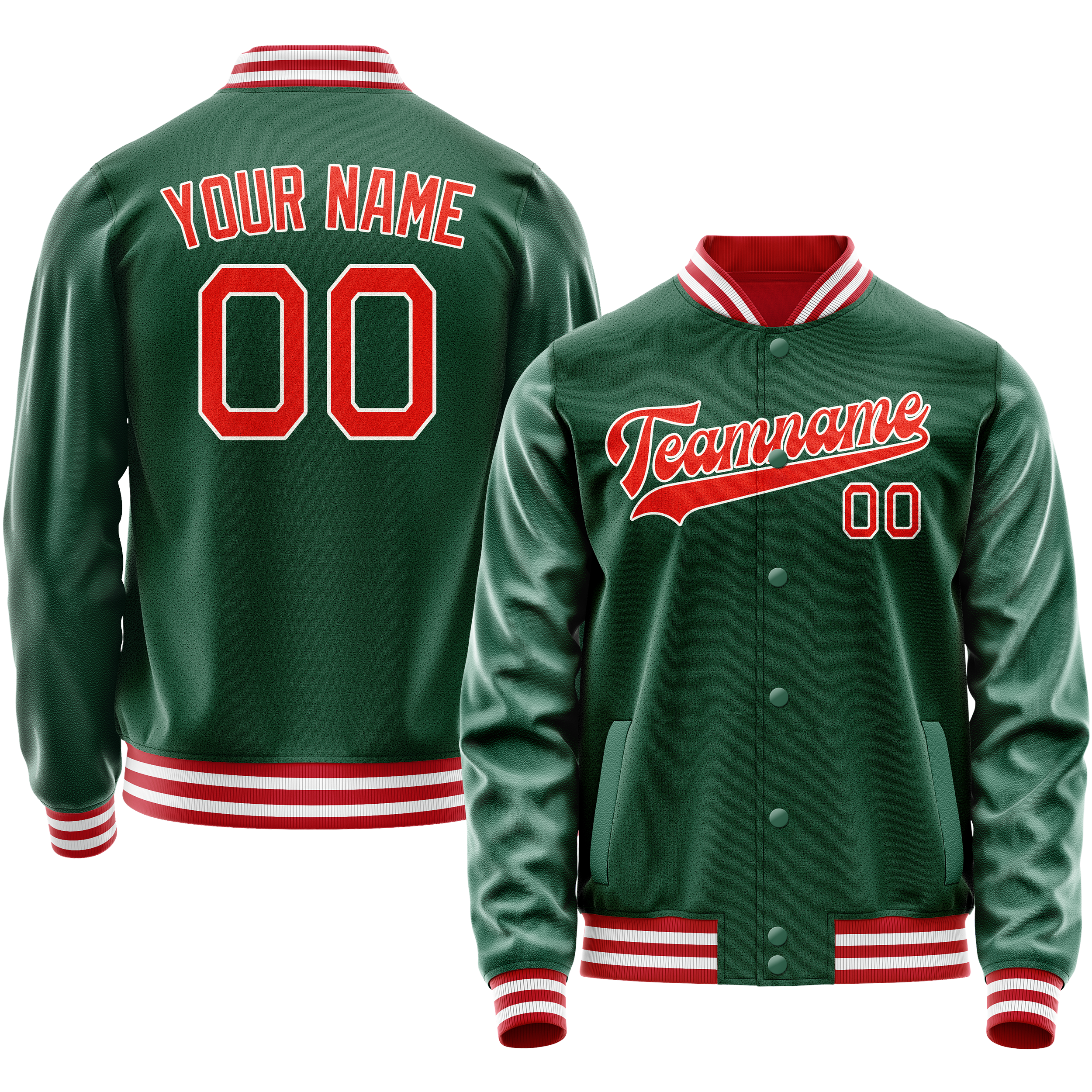 Custom Kelly-Green Orange Solid Color Varsity Letterman Jacket