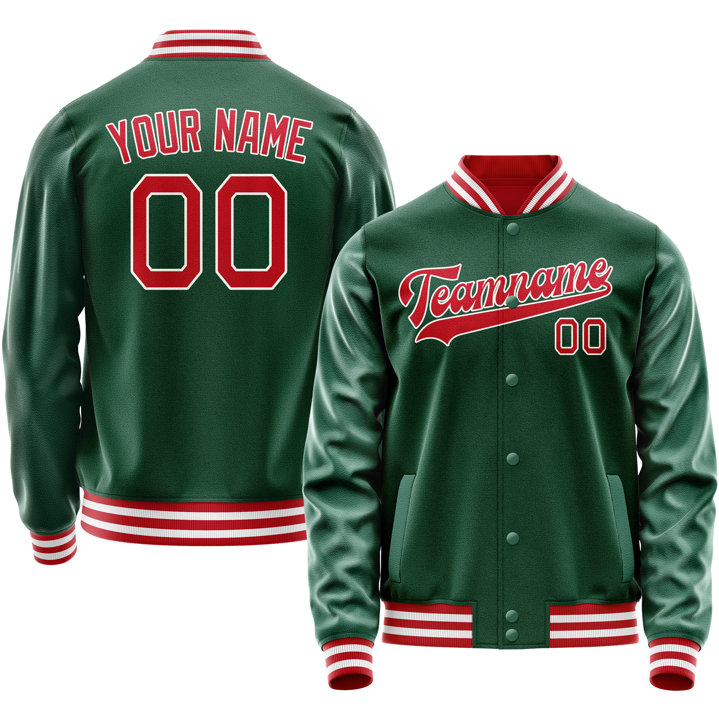 Custom Kelly-Green Red Solid Color Varsity Letterman Jacket JA02240617ZF228