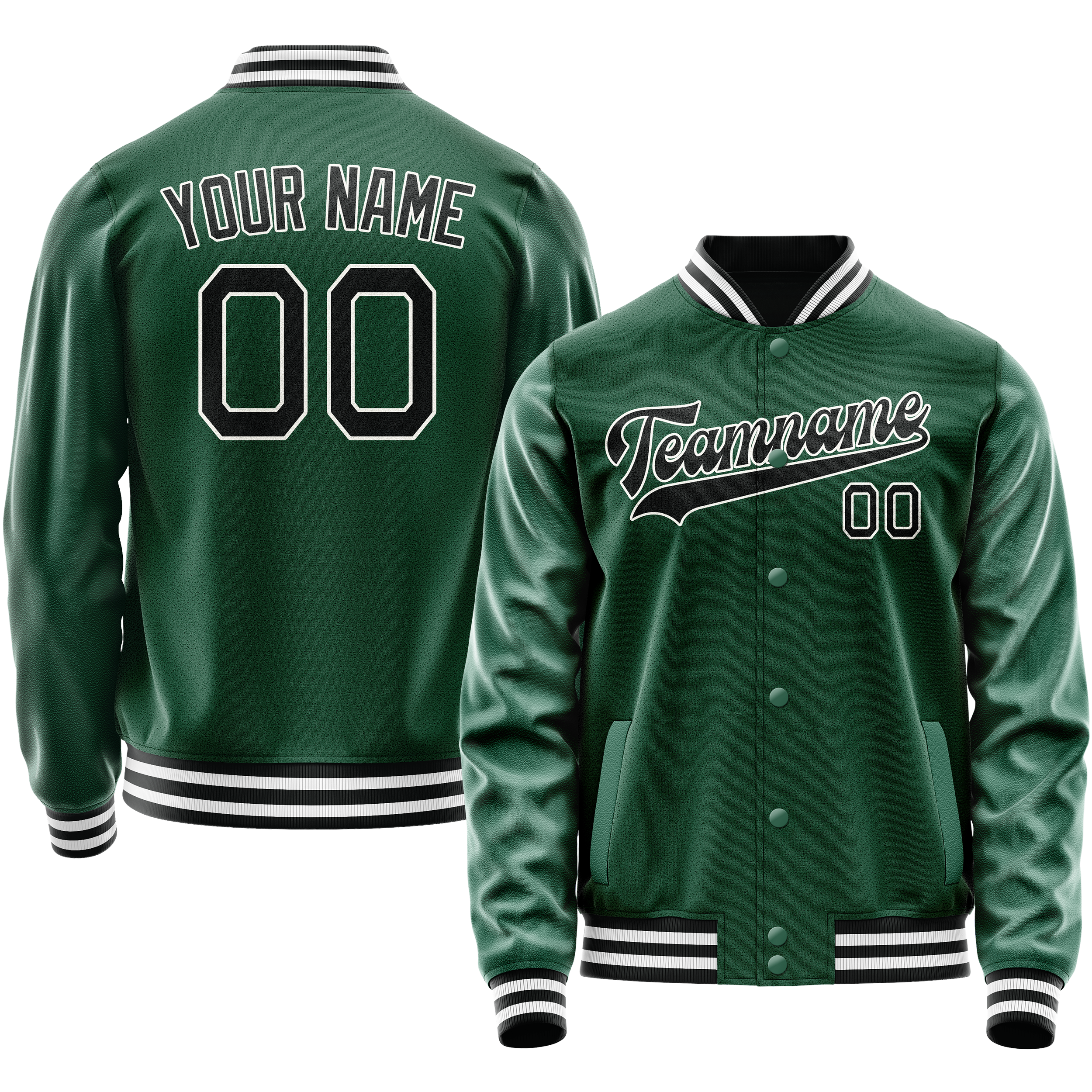 Custom Kelly-Green Black Solid Color Varsity Letterman Jacket JA02240617ZF210