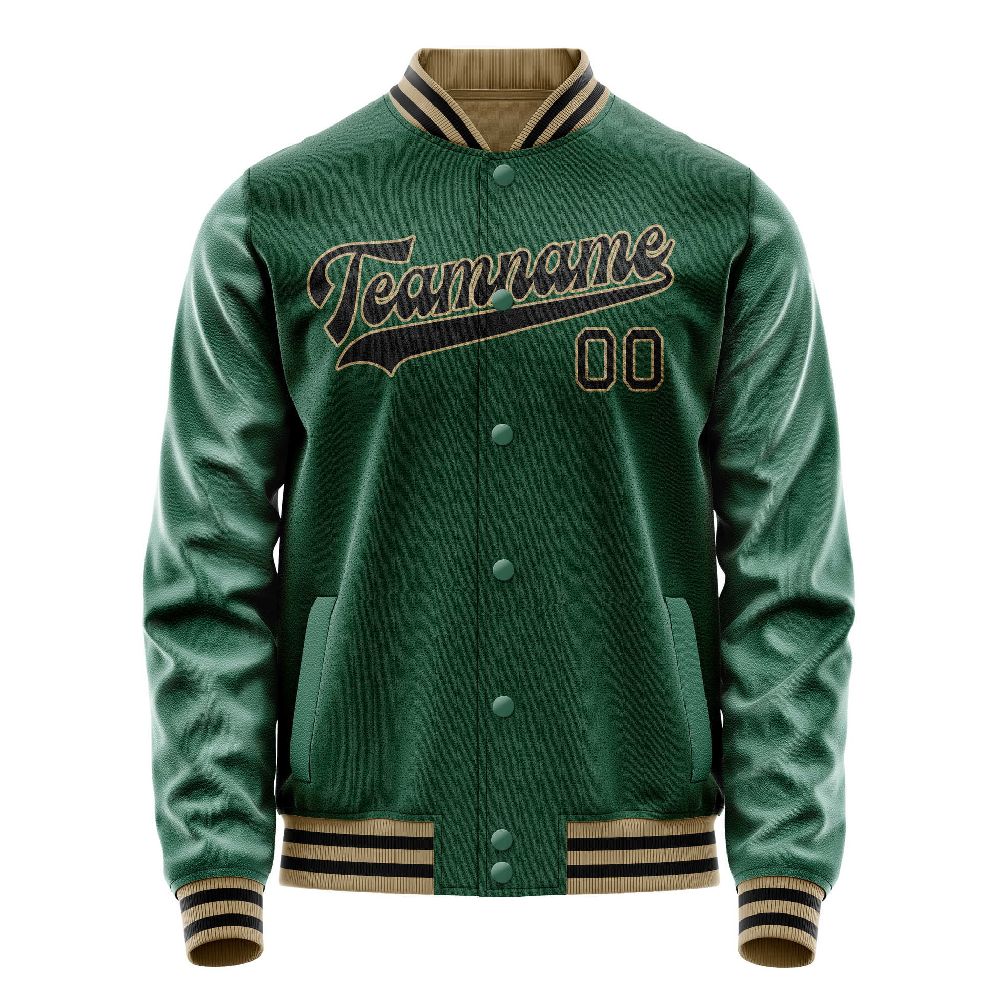 Custom Kelly-Green Black Solid Color Varsity Letterman Jacket JA02240617ZF213