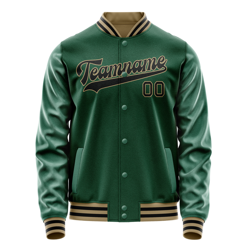 Custom Kelly-Green Black Solid Color Varsity Letterman Jacket JA02240617ZF213