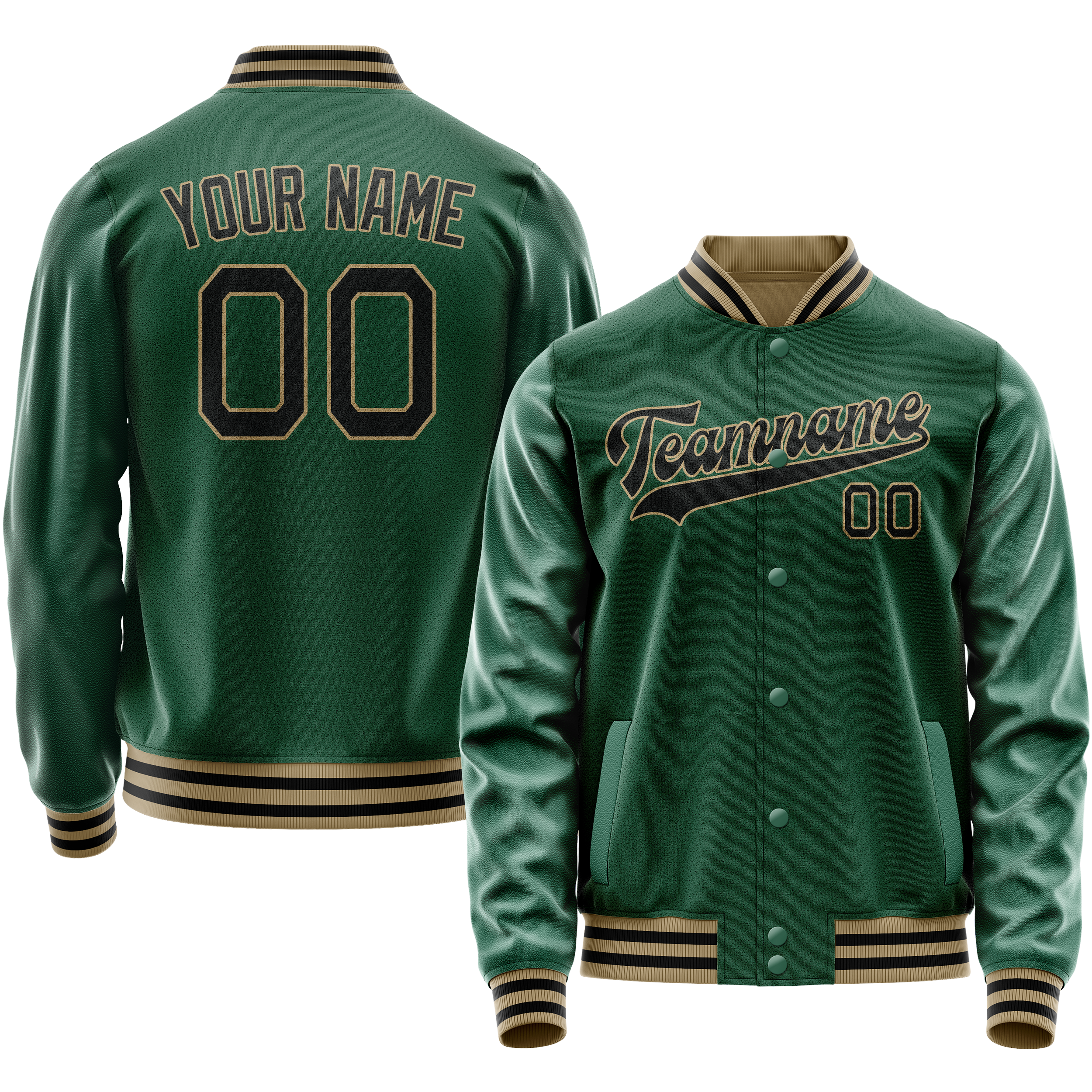 Custom Kelly-Green Black Solid Color Varsity Letterman Jacket JA02240617ZF213