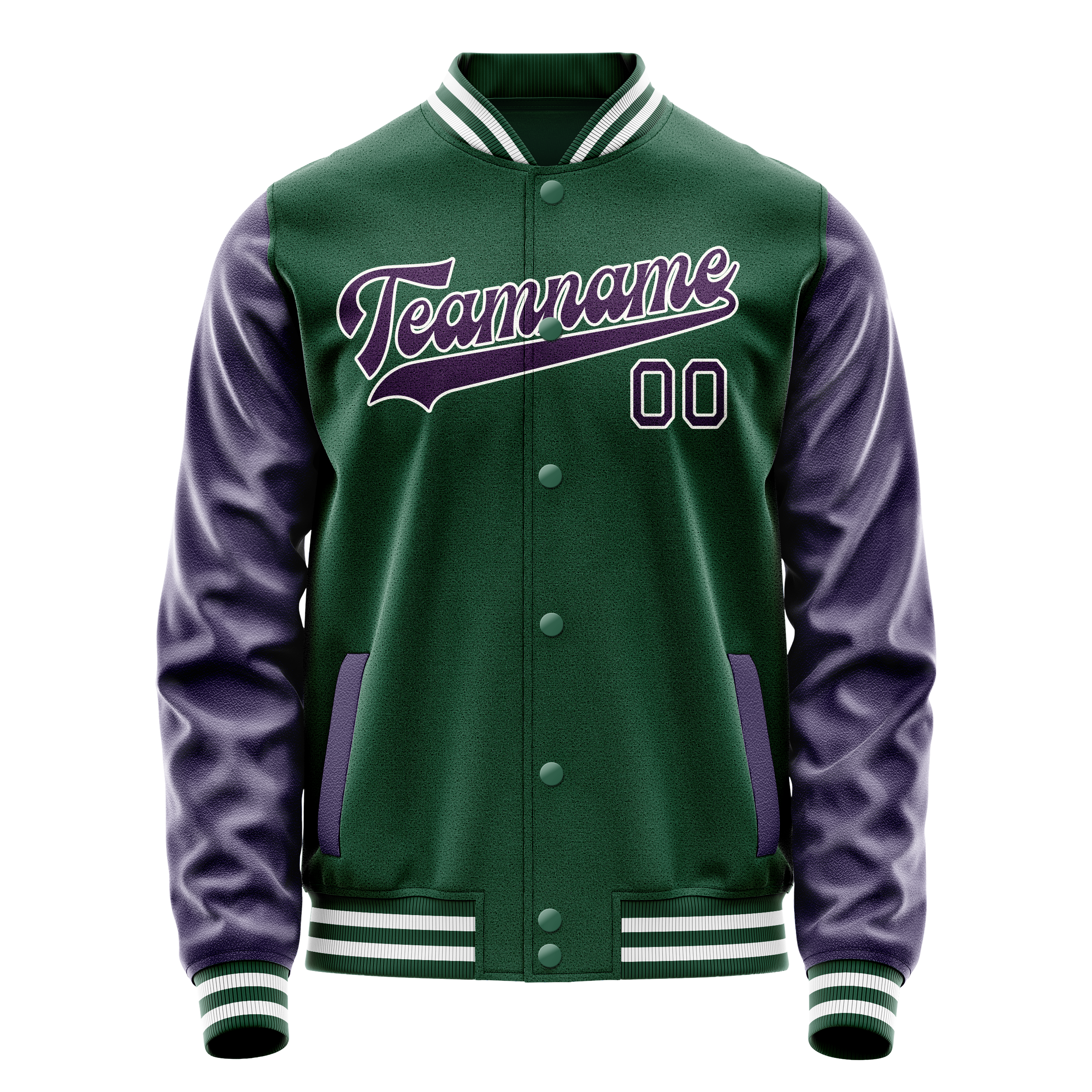 Custom Kelly-Green Purple Solid Color Varsity Letterman Jacket JA02240617ZF229