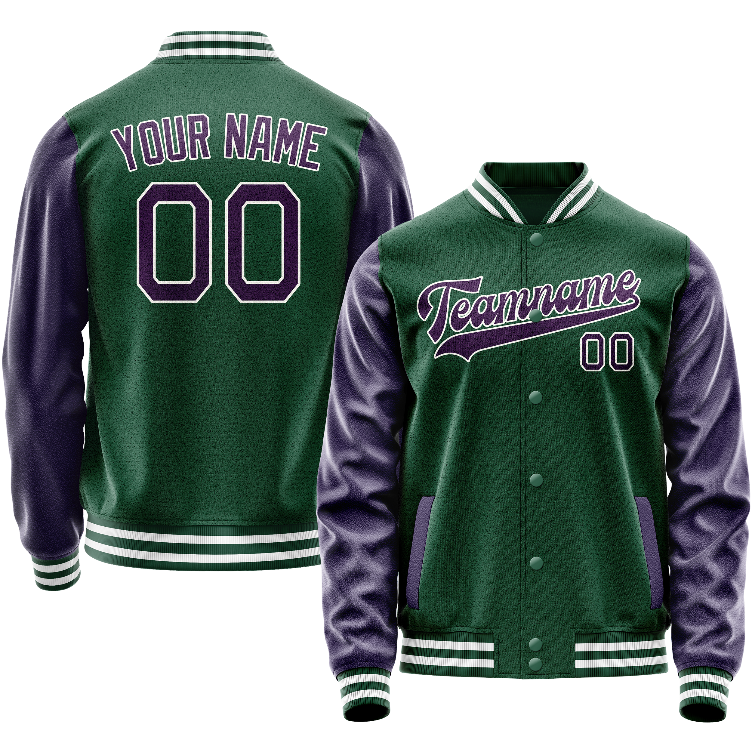Custom Kelly-Green Purple Solid Color Varsity Letterman Jacket JA02240617ZF229
