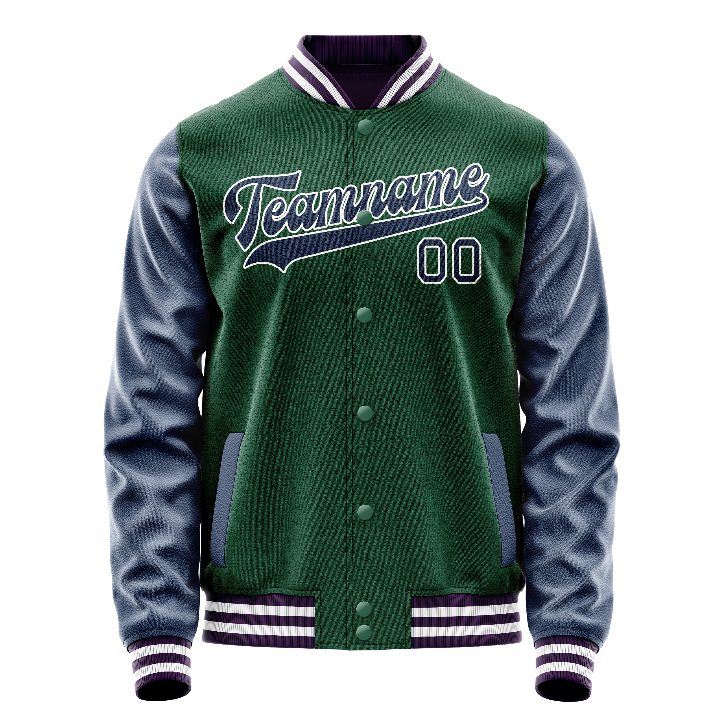 Custom Kelly-Green Navy Solid Color Varsity Letterman Jacket JA02240617ZF212
