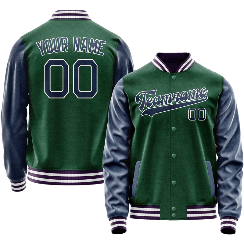 Custom Kelly-Green Navy Solid Color Varsity Letterman Jacket JA02240617ZF212