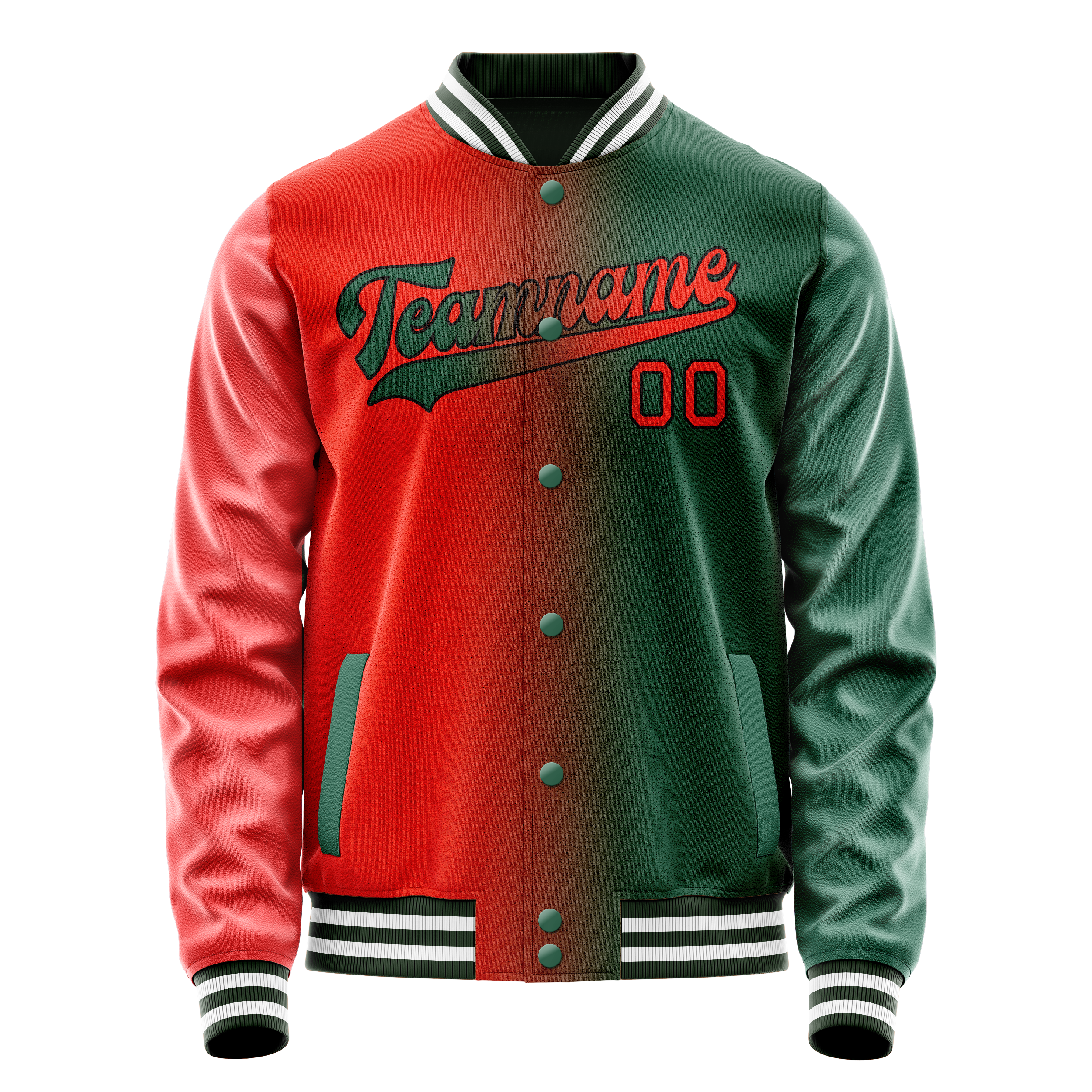 Custom Kelly-Green Orange Gradient Varsity Letterman Jacket JA02240617ZF223