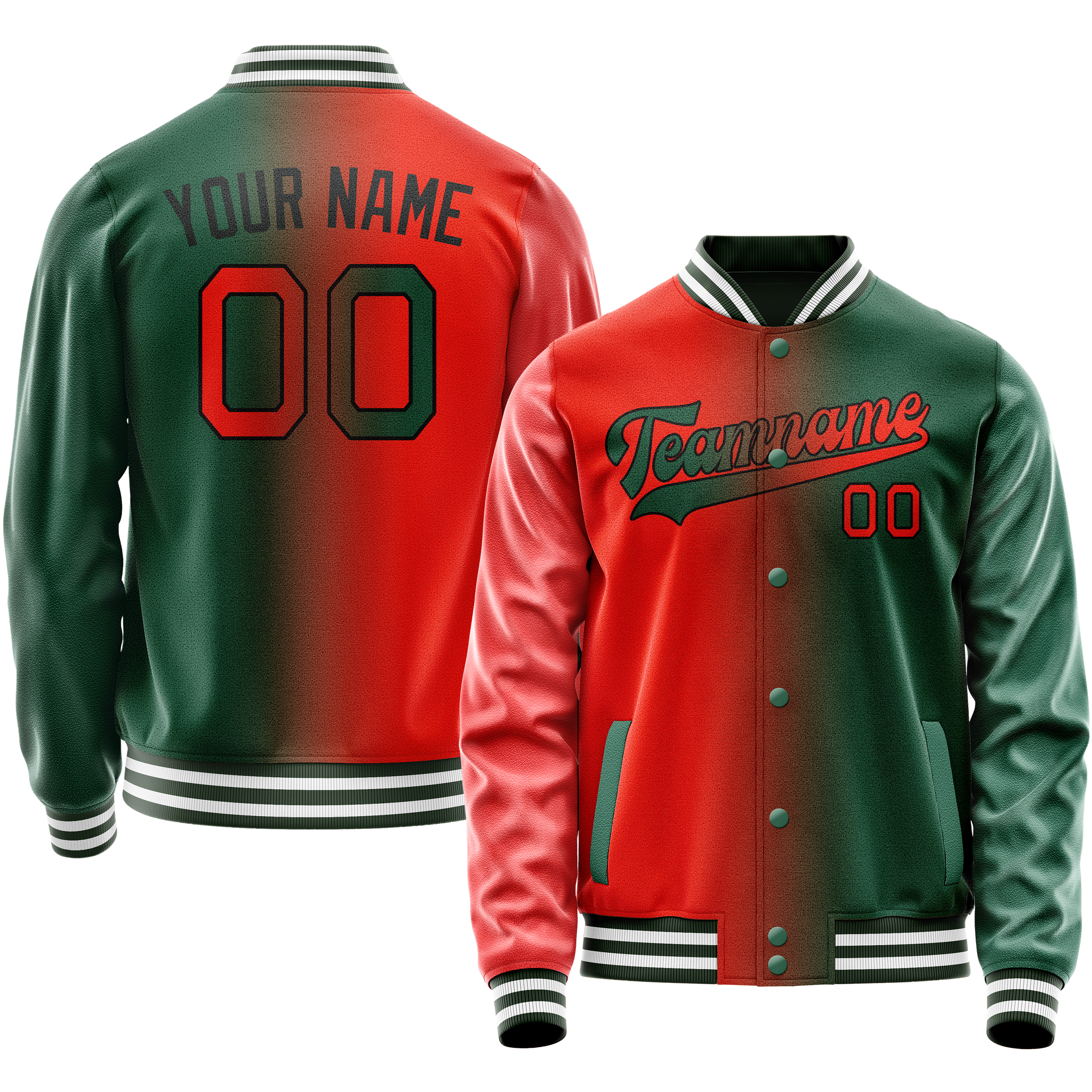 Custom Kelly-Green Orange Gradient Varsity Letterman Jacket JA02240617ZF223