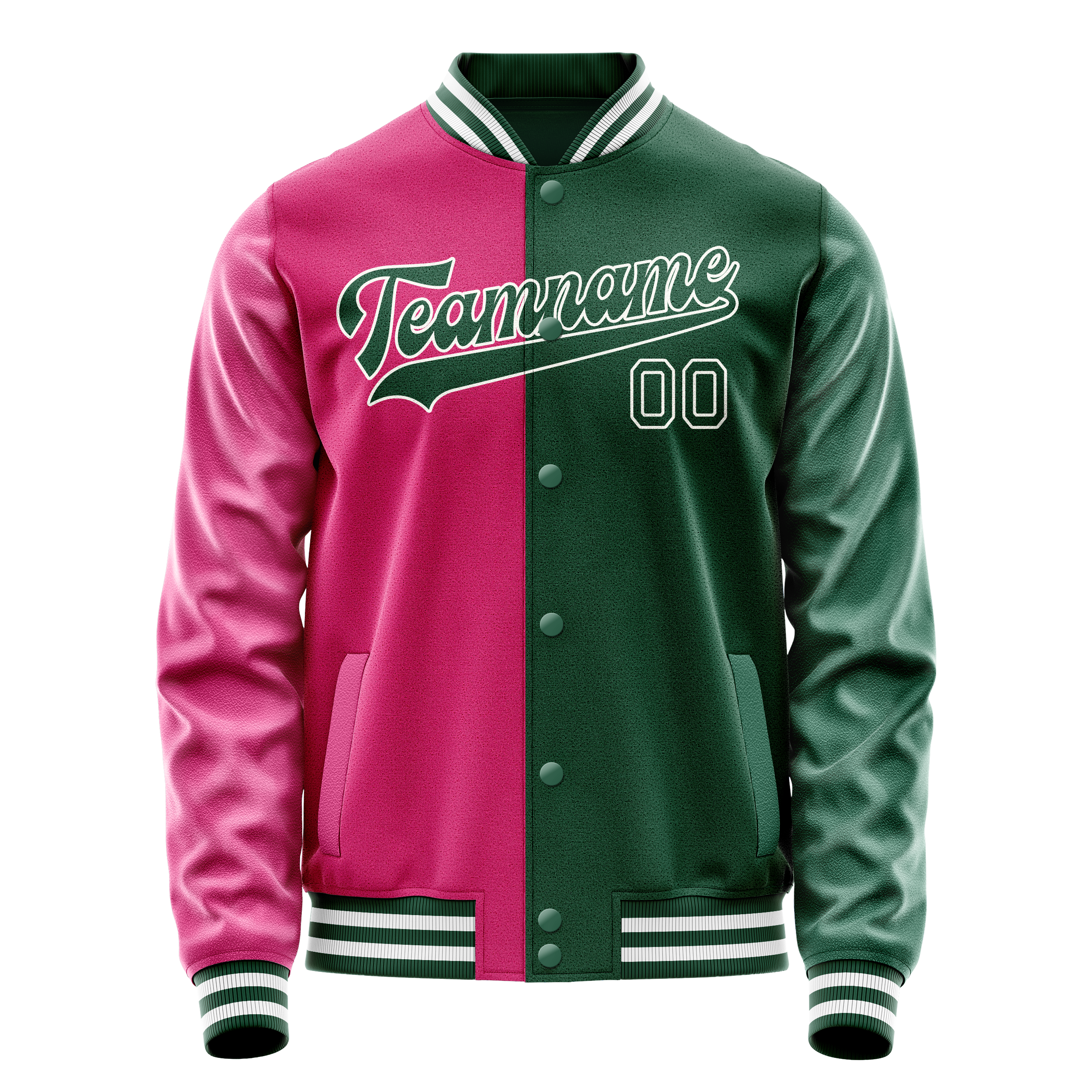 Custom Kelly-Green Pink Split Varsity Letterman Jacket JA02240617ZF208