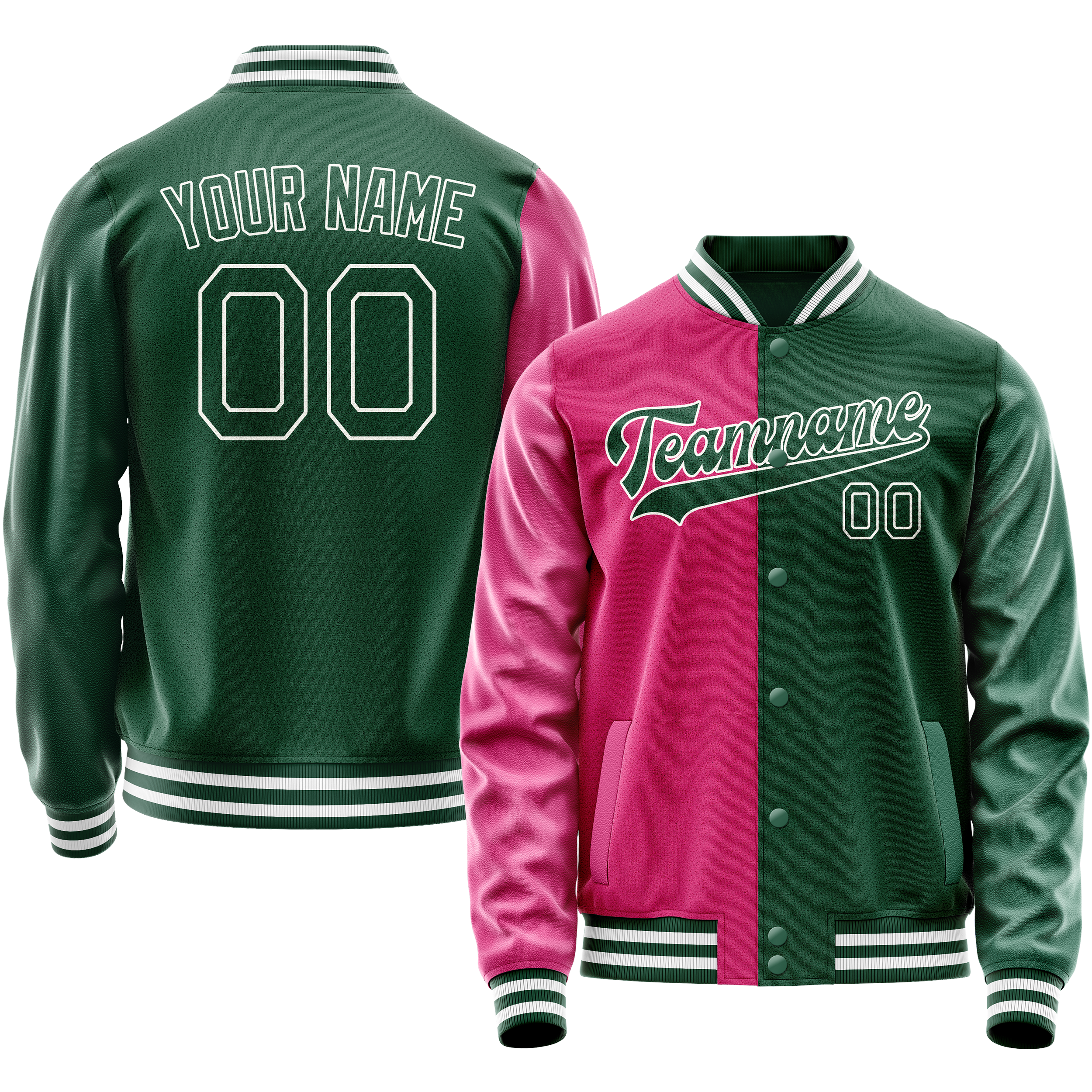 Custom Kelly-Green Pink Split Varsity Letterman Jacket JA02240617ZF208