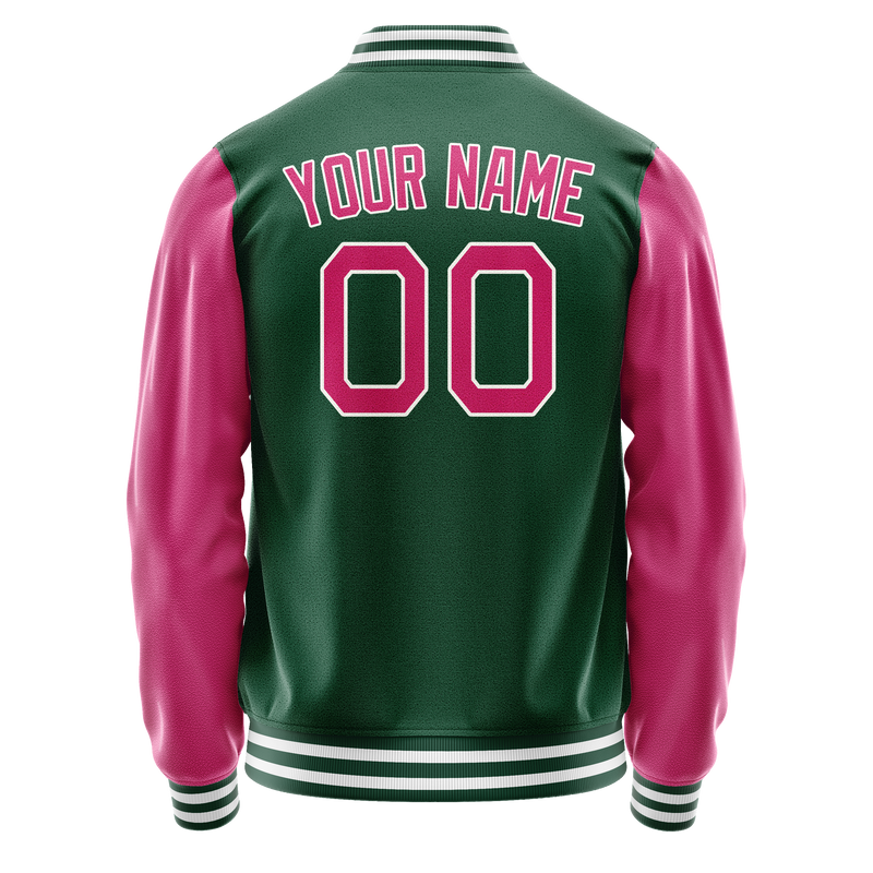 Custom Kelly-Green Pink Solid Color Varsity Letterman Jacket JA02240617ZF232