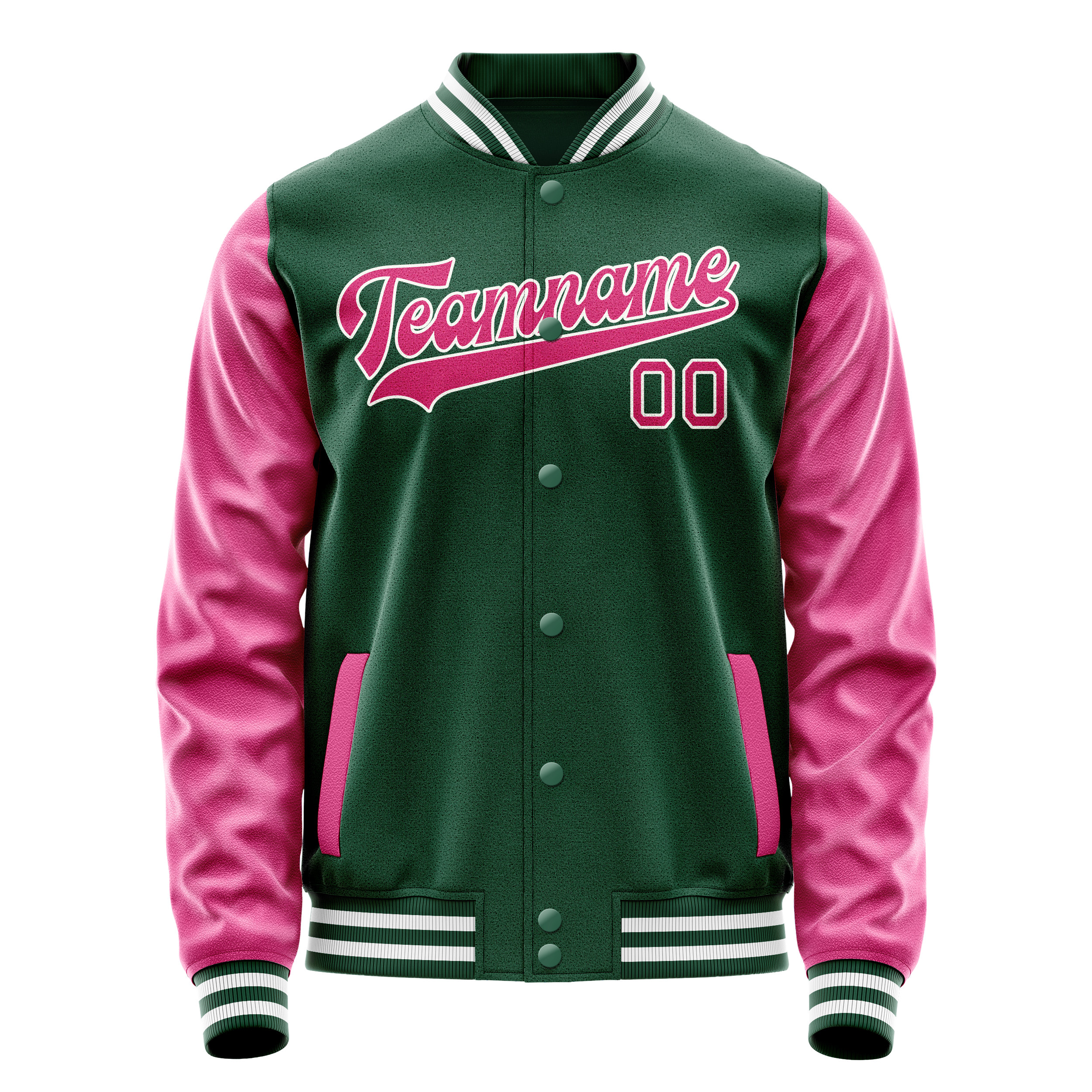 Custom Kelly-Green Pink Solid Color Varsity Letterman Jacket JA02240617ZF232