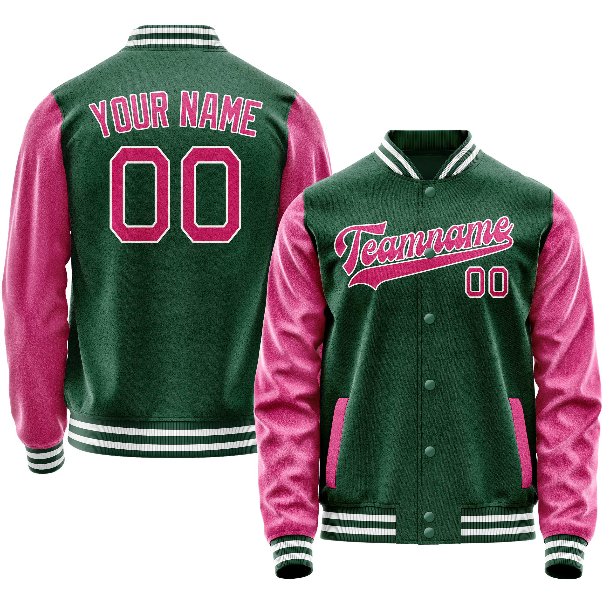 Custom Kelly-Green Pink Solid Color Varsity Letterman Jacket JA02240617ZF232