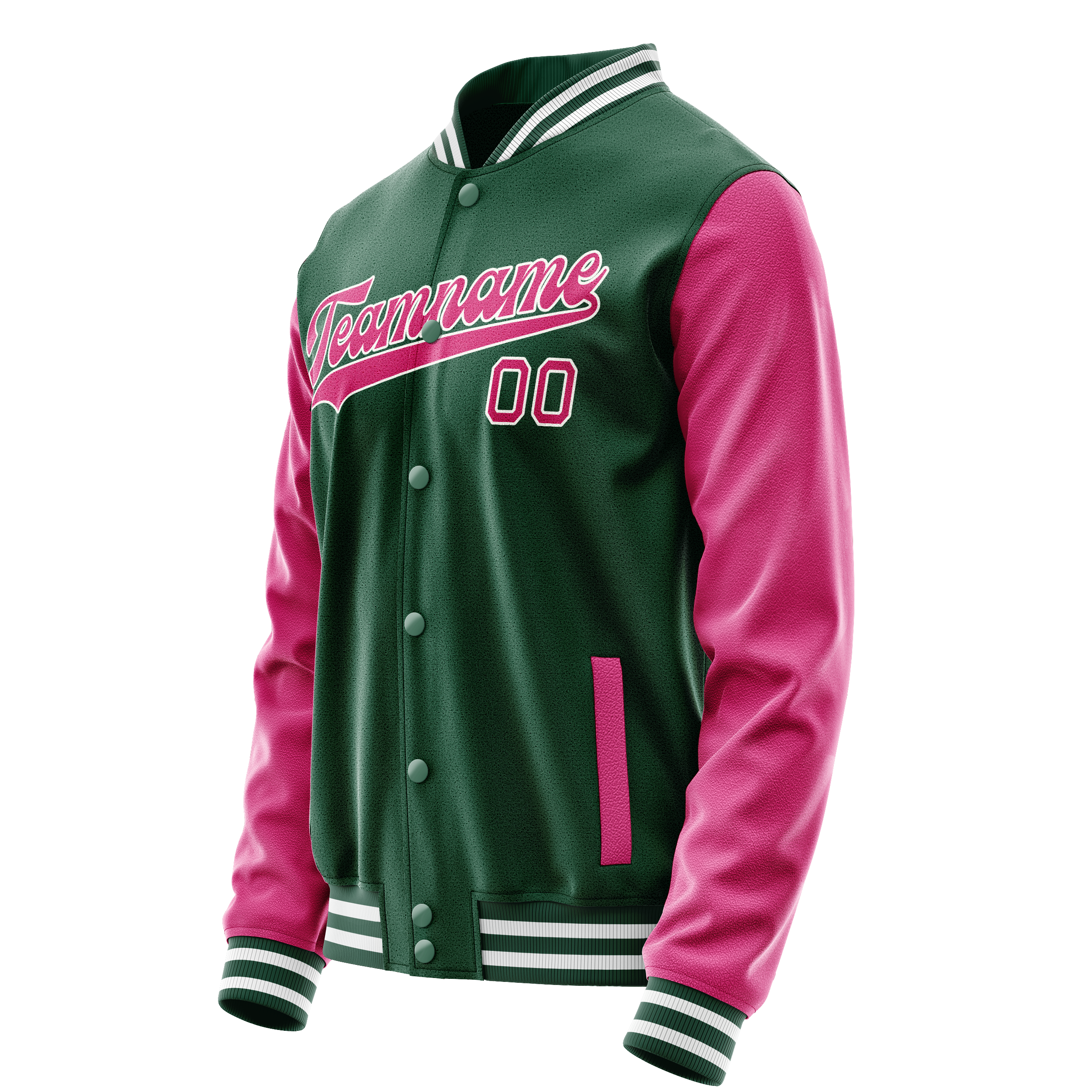 Custom Kelly-Green Pink Solid Color Varsity Letterman Jacket JA02240617ZF232