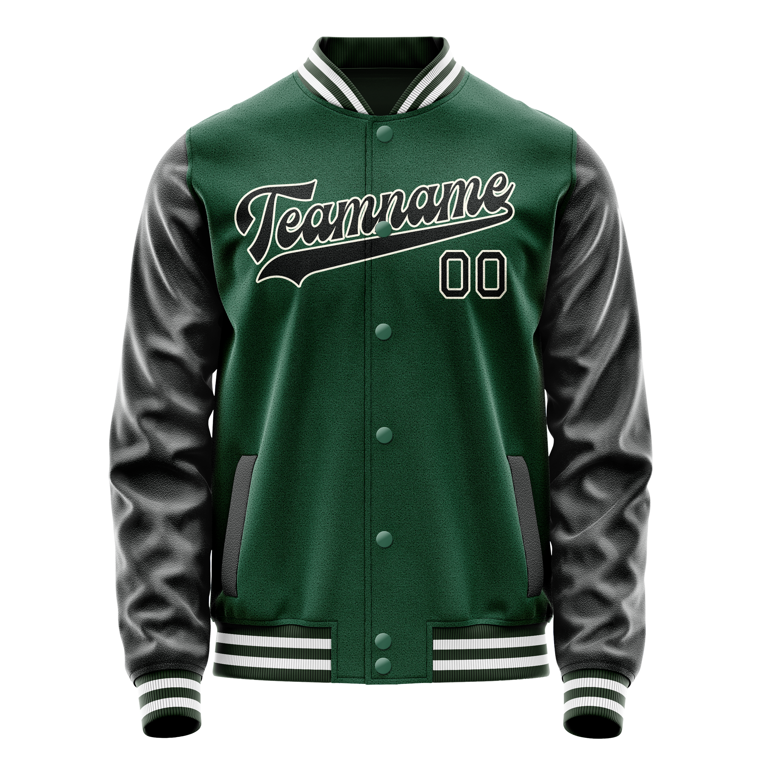 Custom Kelly-Green Black Solid Color Varsity Letterman Jacket JA02240617ZF226