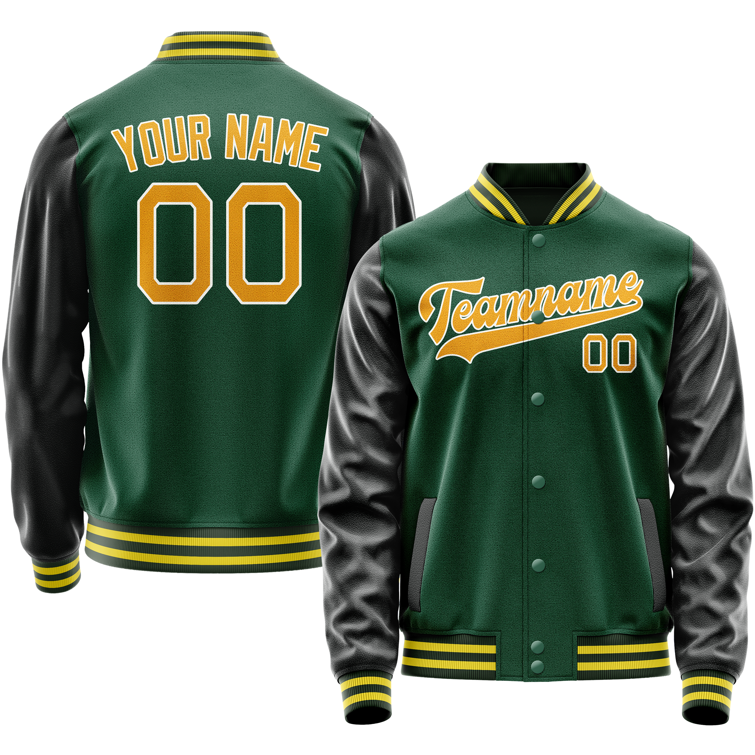 Custom Kelly-Green Gold Solid Color Varsity Letterman Jacket JA02240617ZF211