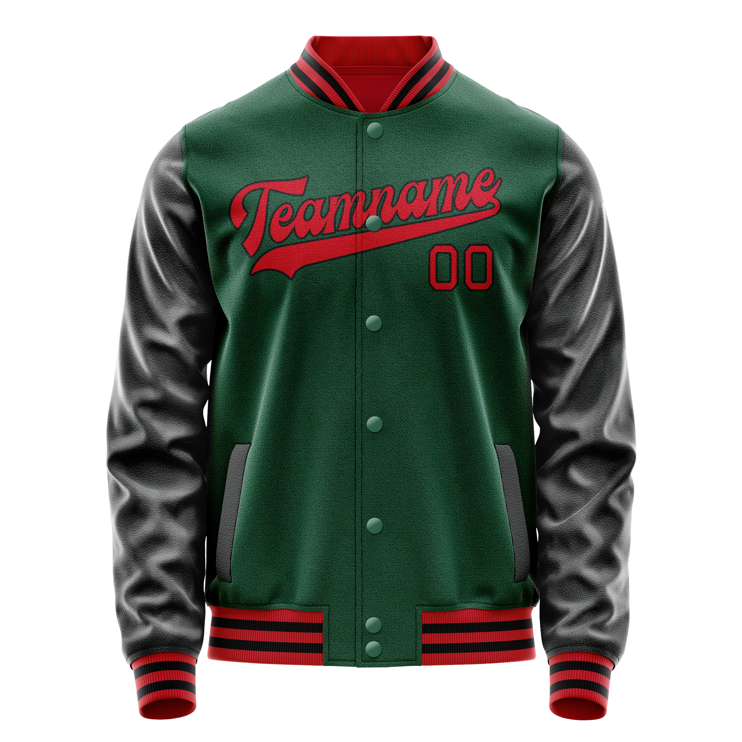 Custom Kelly-Green Black Solid Color Varsity Letterman Jacket JA02240617ZF234