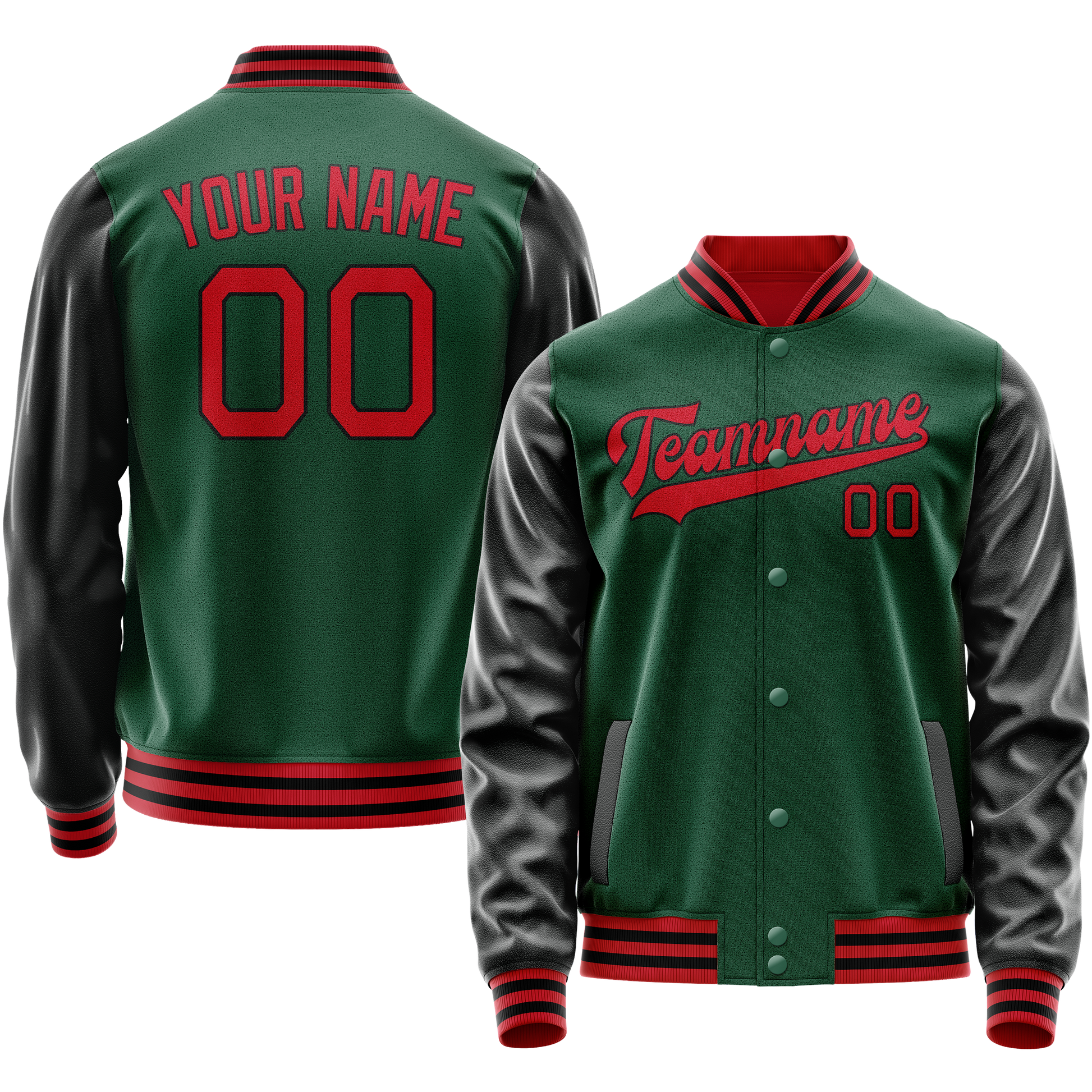 Custom Kelly-Green Black Solid Color Varsity Letterman Jacket JA02240617ZF234