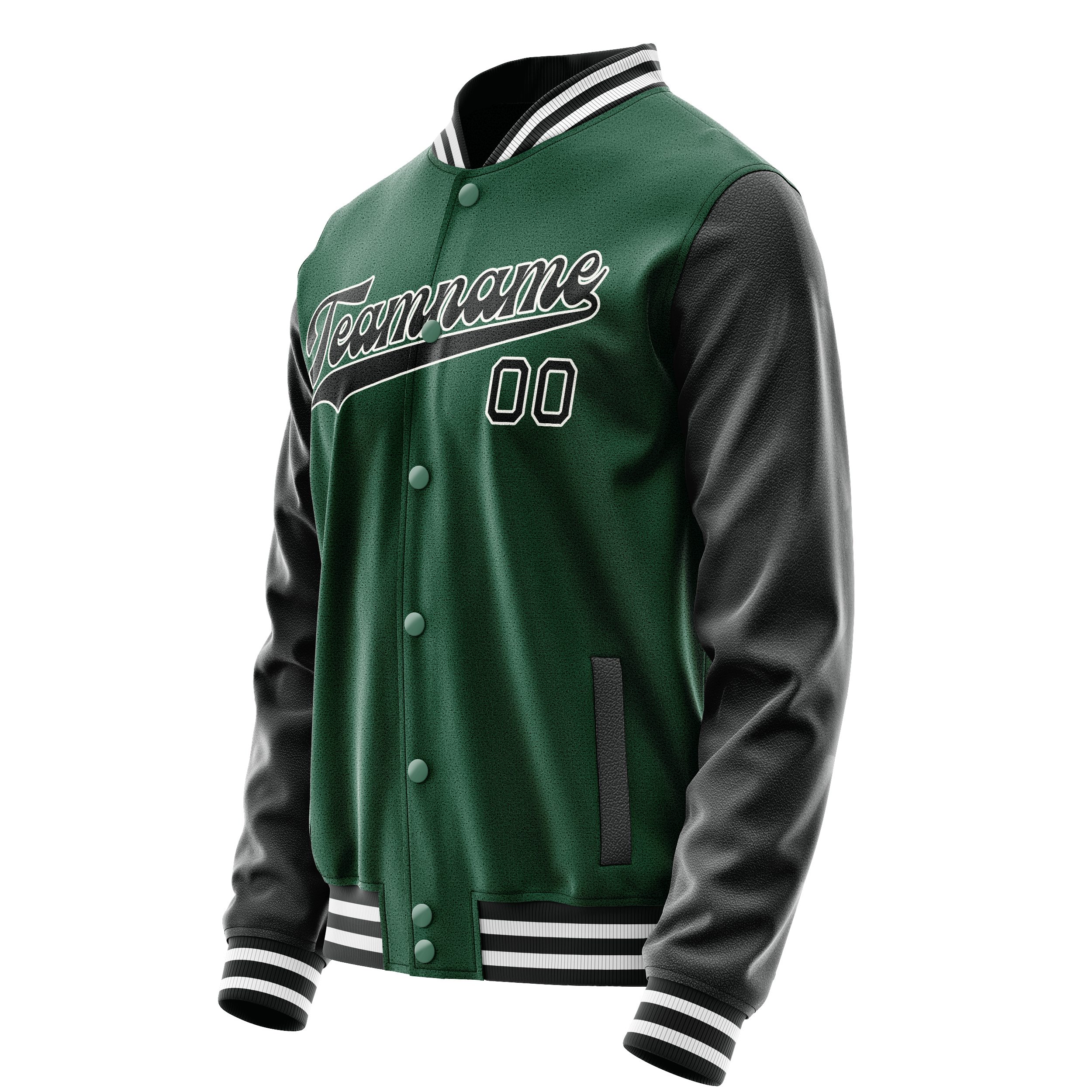 Custom Kelly-Green Black Solid Color Varsity Letterman Jacket JA02240617ZF207