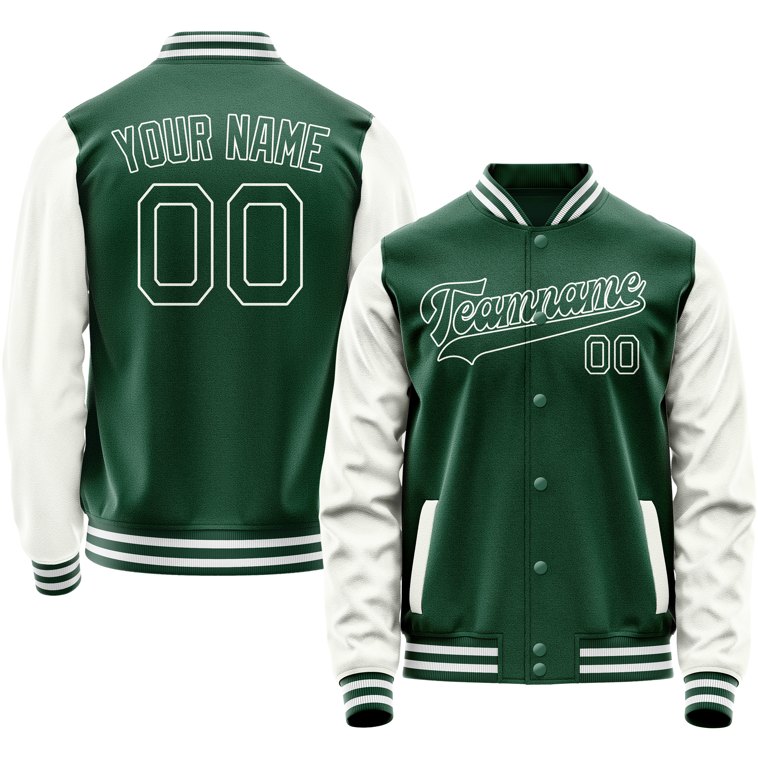Custom Kelly-Green White Solid Color Varsity Letterman Jacket JA02240617ZF233