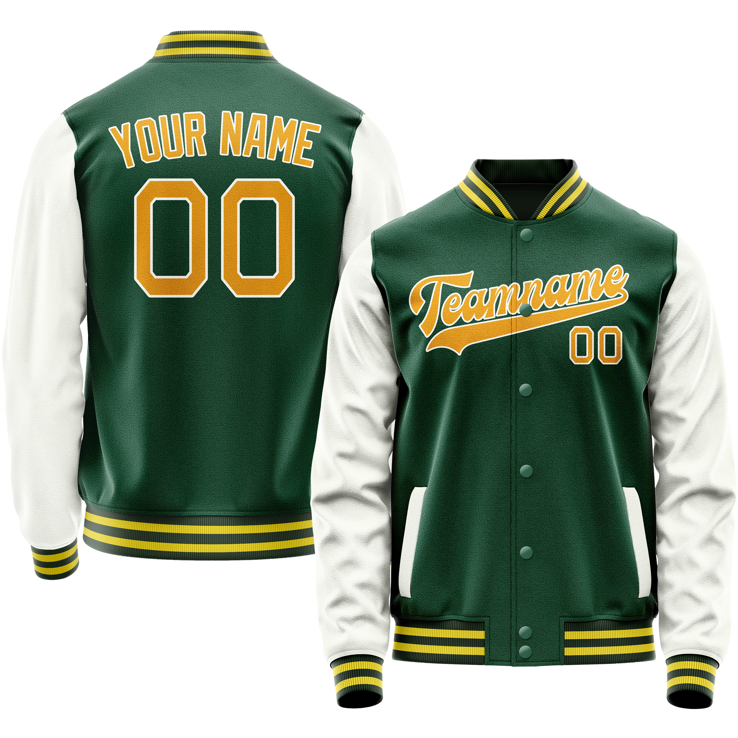 Custom Kelly-Green White Solid Color Varsity Letterman Jacket JA02240617ZF225