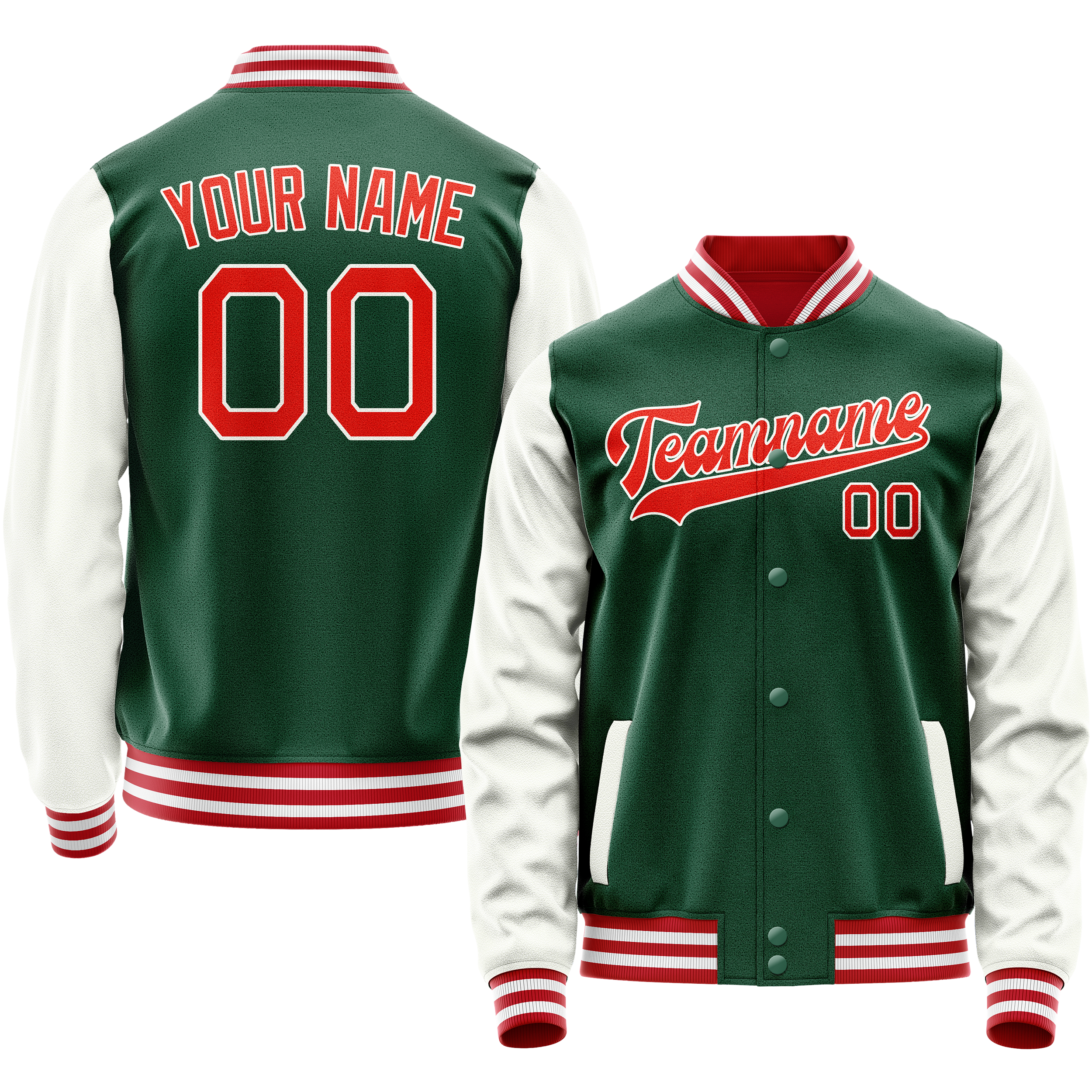 Custom Kelly-Green White Solid Color Varsity Letterman Jacket JA02240617ZF214