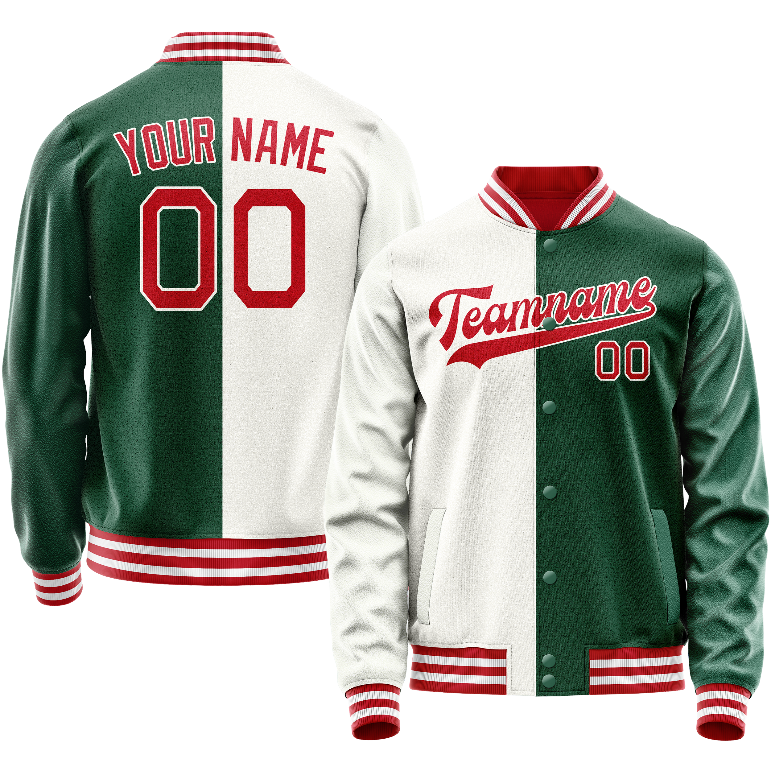Custom Kelly-Green White Split Varsity Letterman Jacket JA02240617ZF219