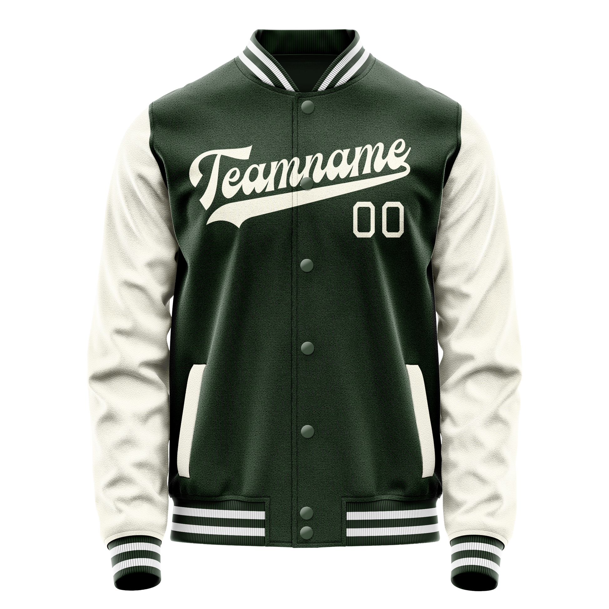 Custom Green Cream Solid Color Varsity Letterman Jacket JA02240617JG178