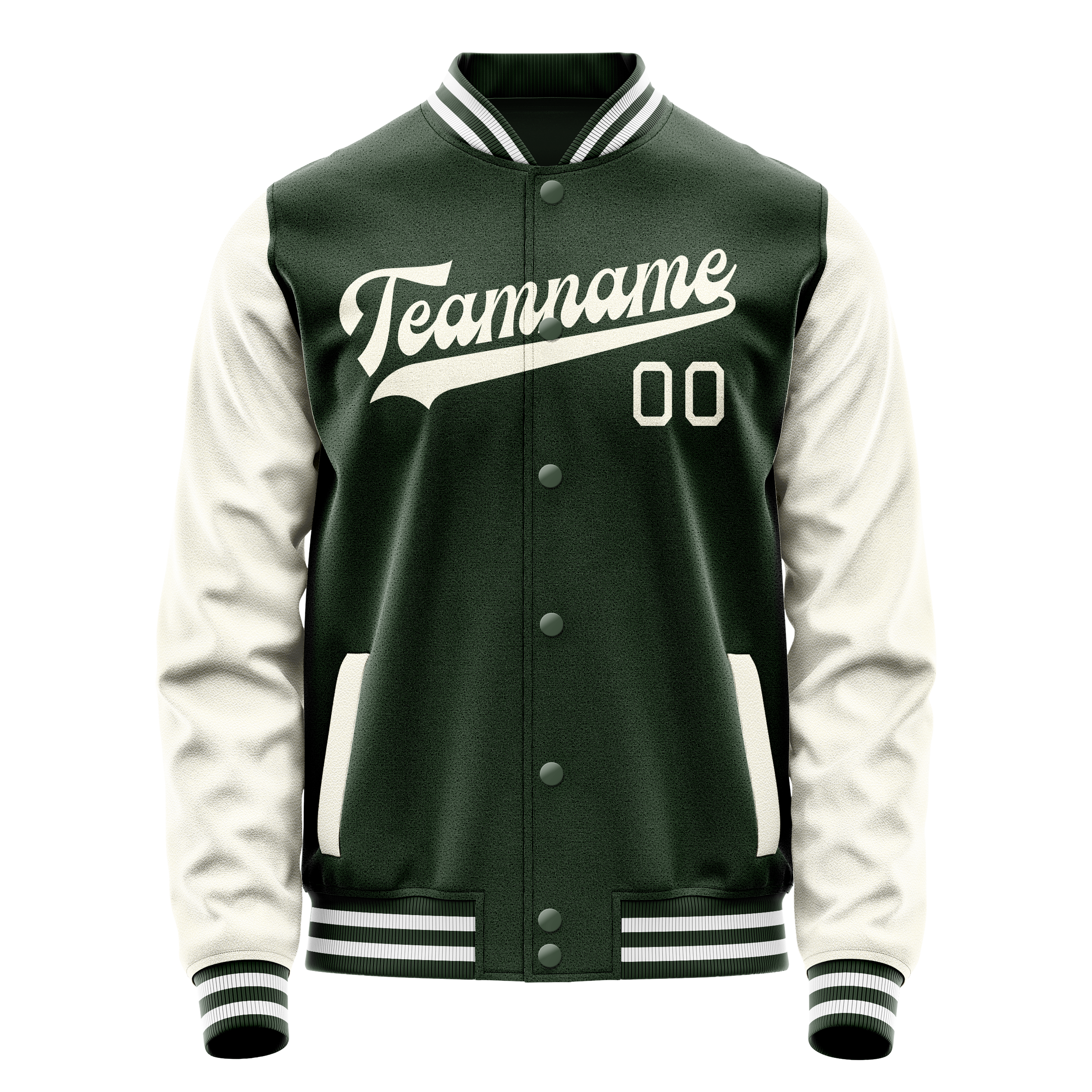 Custom Green Cream Solid Color Varsity Letterman Jacket JA02240617JG178