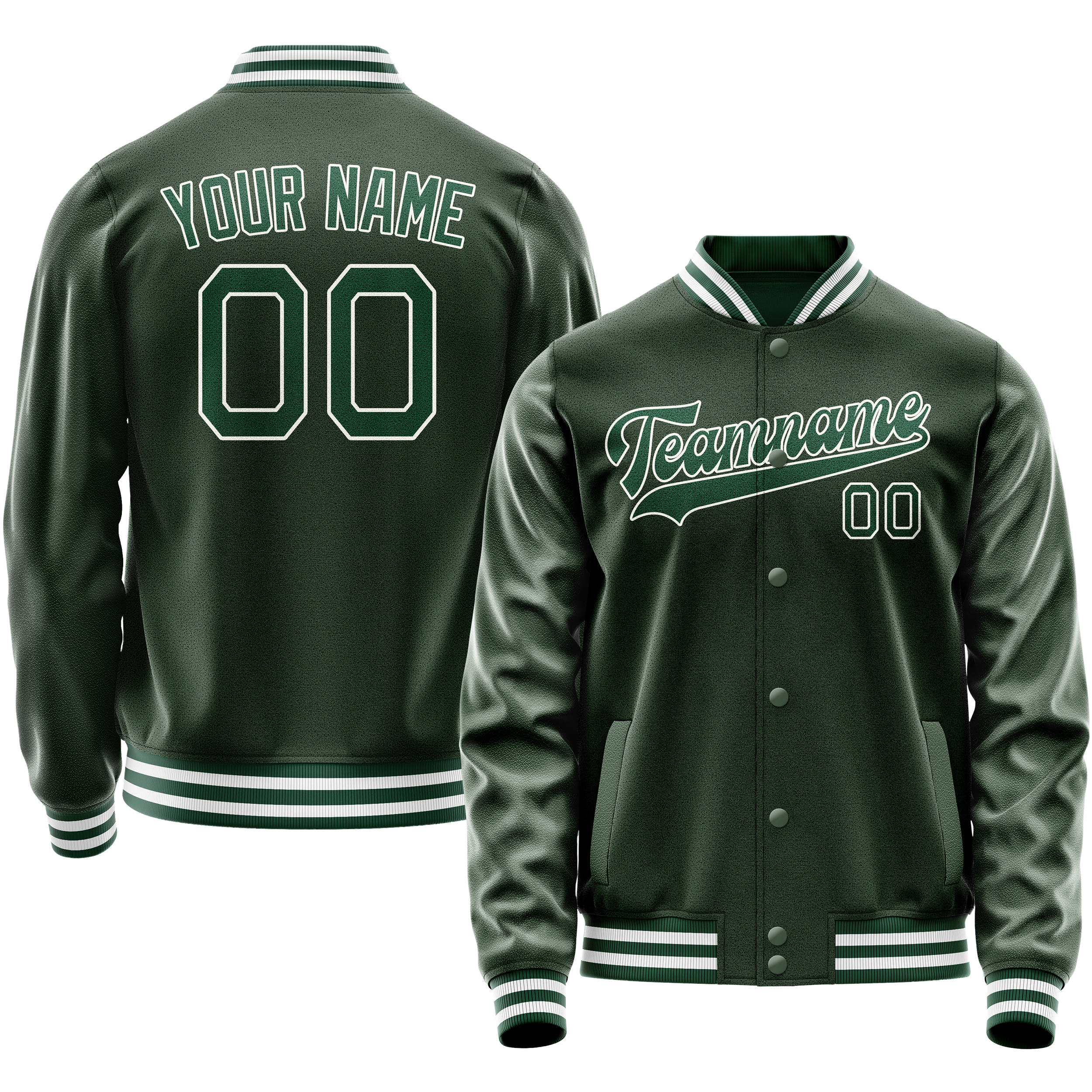 Custom Green White Solid Color Varsity Letterman Jacket JA02240617JG195