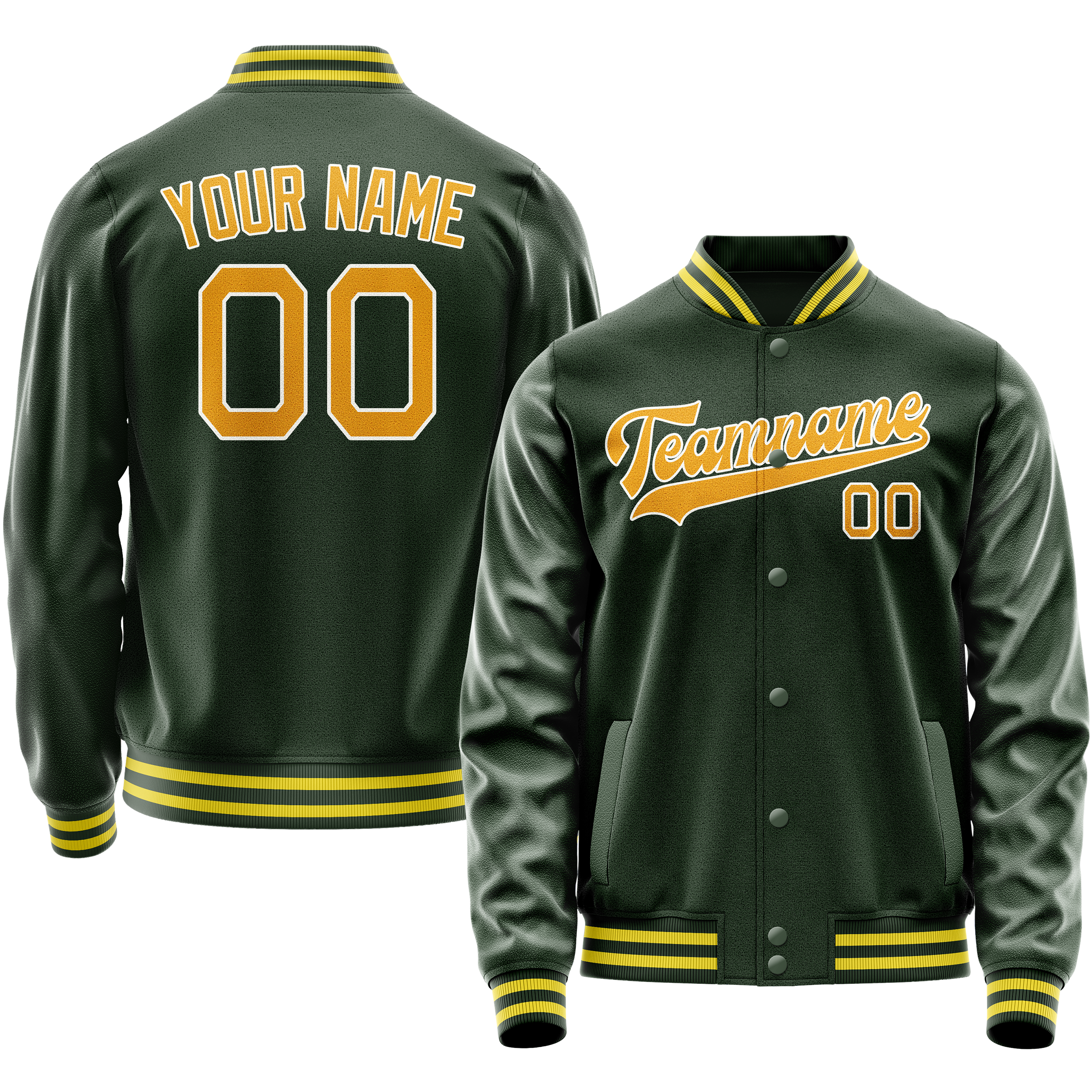Custom Green Gold Solid Color Varsity Letterman Jacket JA02240617JG202